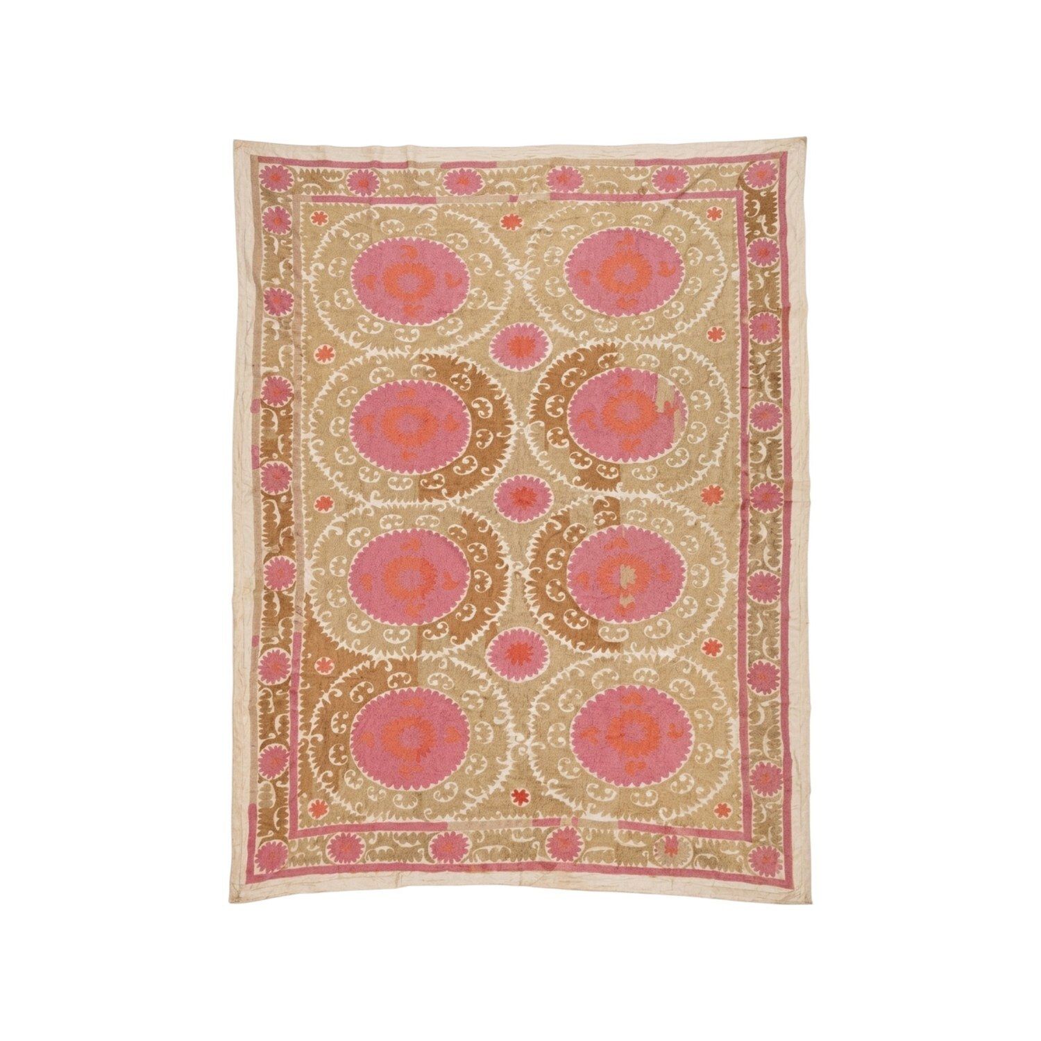 Boho roze beige Bukhara Suzani wandkleed 238 x 330 cm