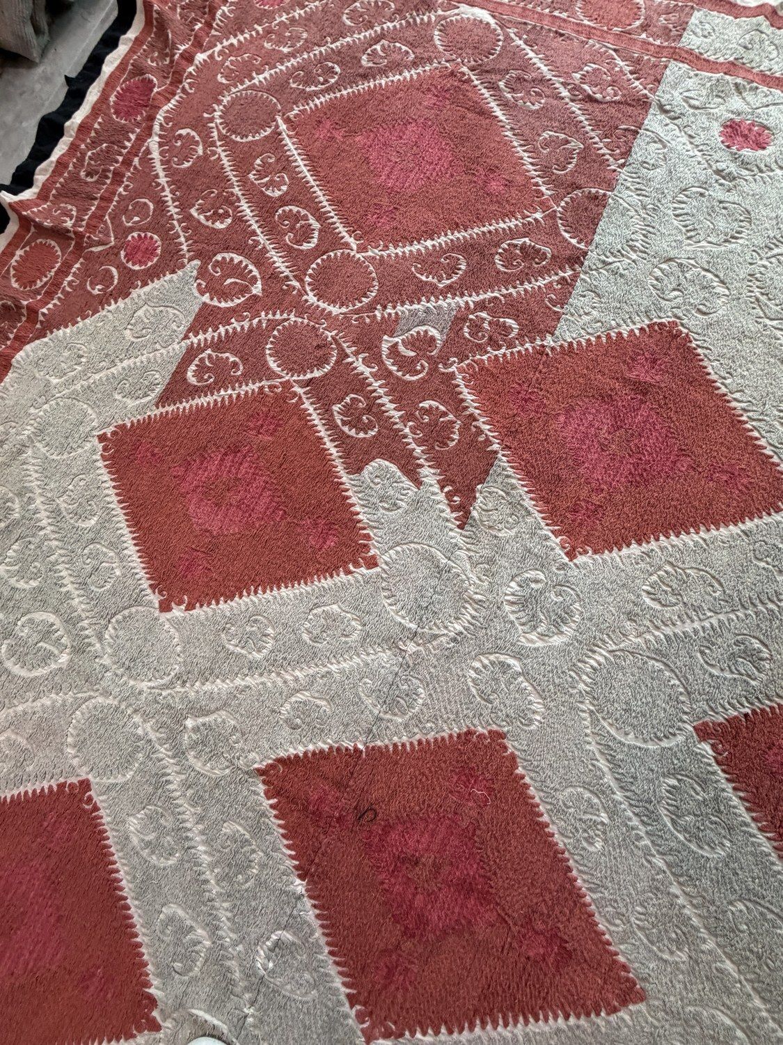 Textiles Vintage Red Cream Samarkand Suzani Wall Hanging 255 X 300 Cm photo