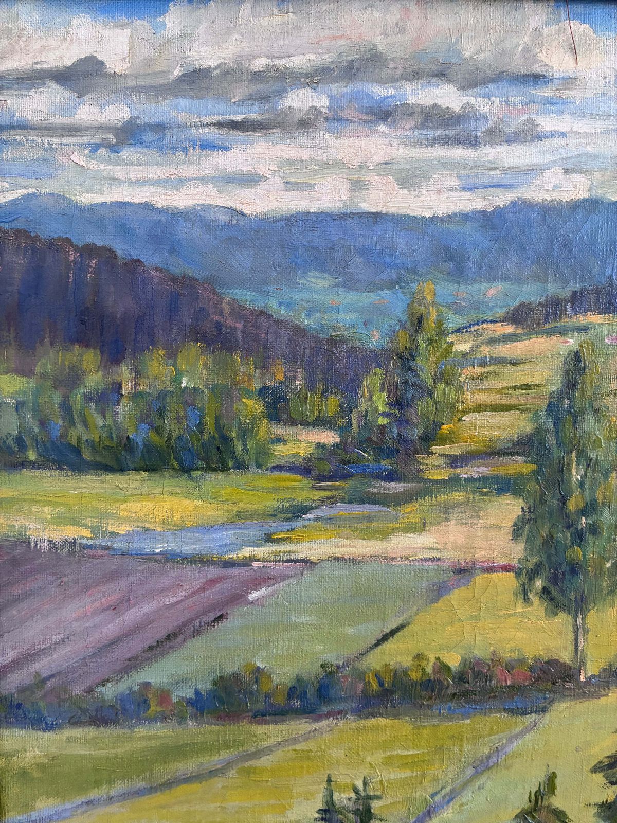 Peinture à l'huile vintage, paysage de campagne photo Art