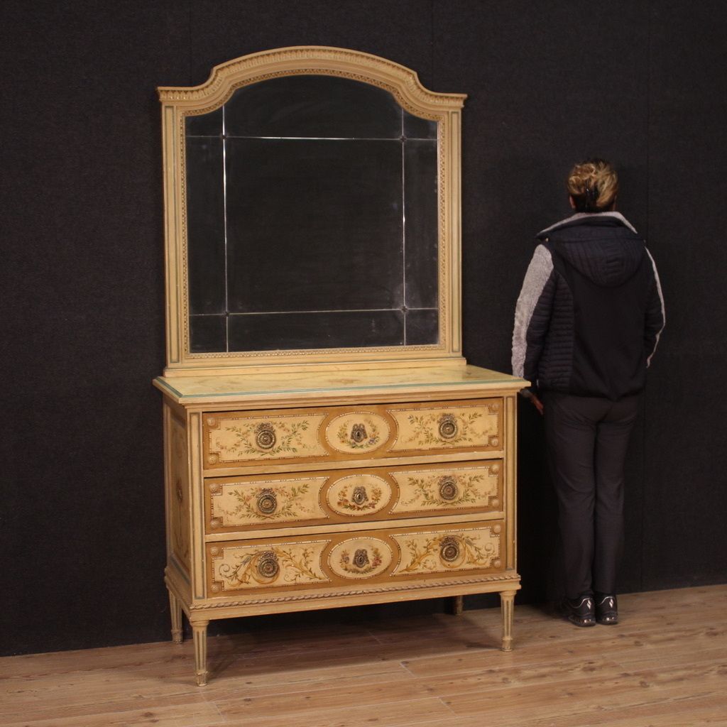 Coiffeuse avec miroir laquée de style Louis XVI, années 1960 photo for sale