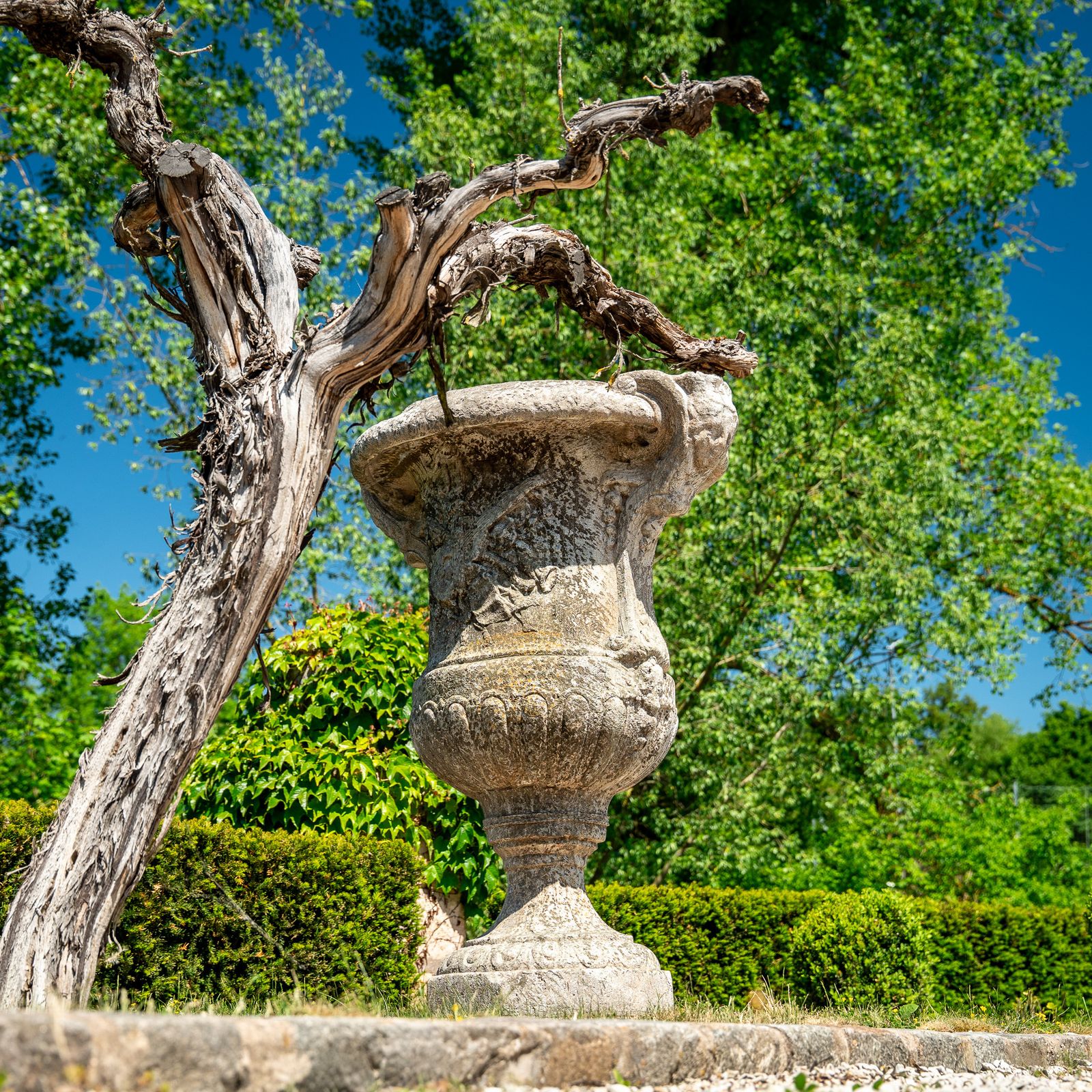Large Cast Stone Garden Krater Vase, Late 20th Century