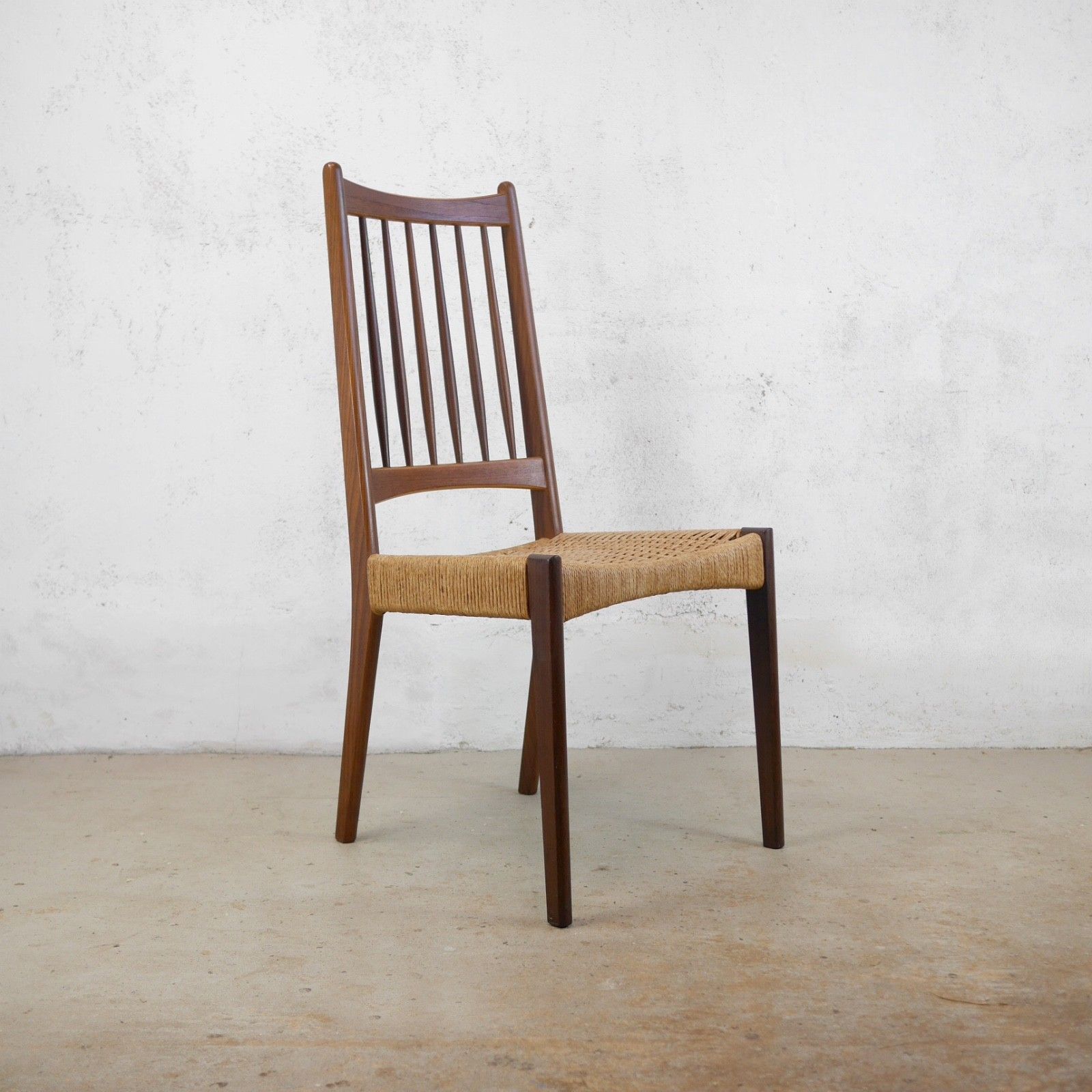 Vintage Mid Century Danish Teak Cord Dining Chairs Arne Hovmand Olsen #103227 photo vintage
