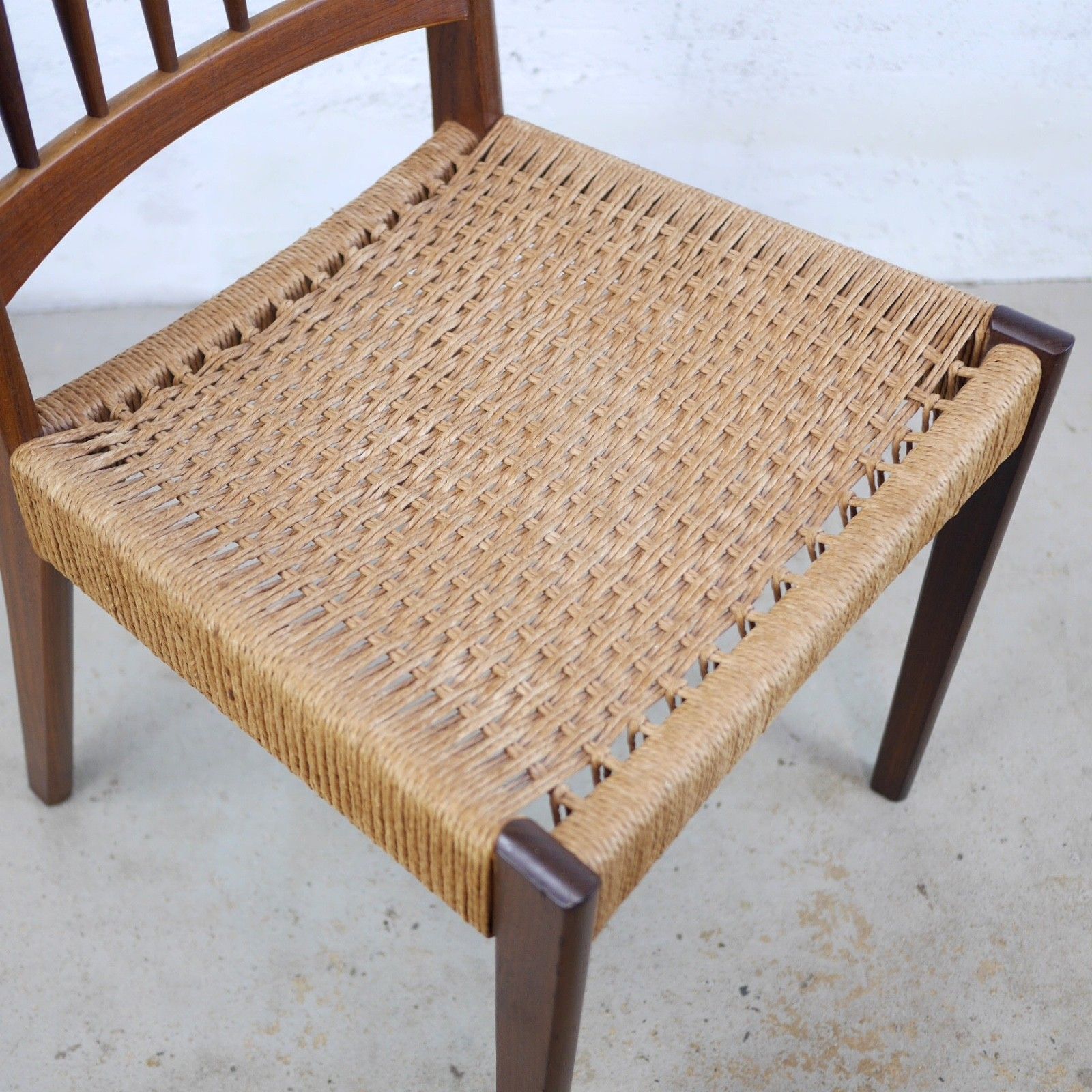 415.0 Vintage Mid Century Danish Teak Cord Dining Chairs Arne Hovmand Olsen #103227 photo