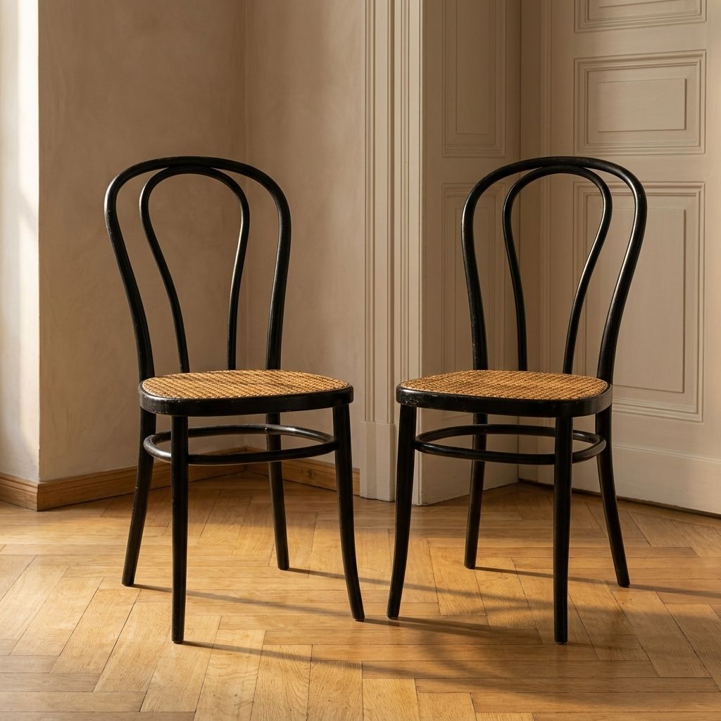 Paar Bentwood Stoelen, Weens Stro Zittingen, Herbatschek Series, jaren 1960