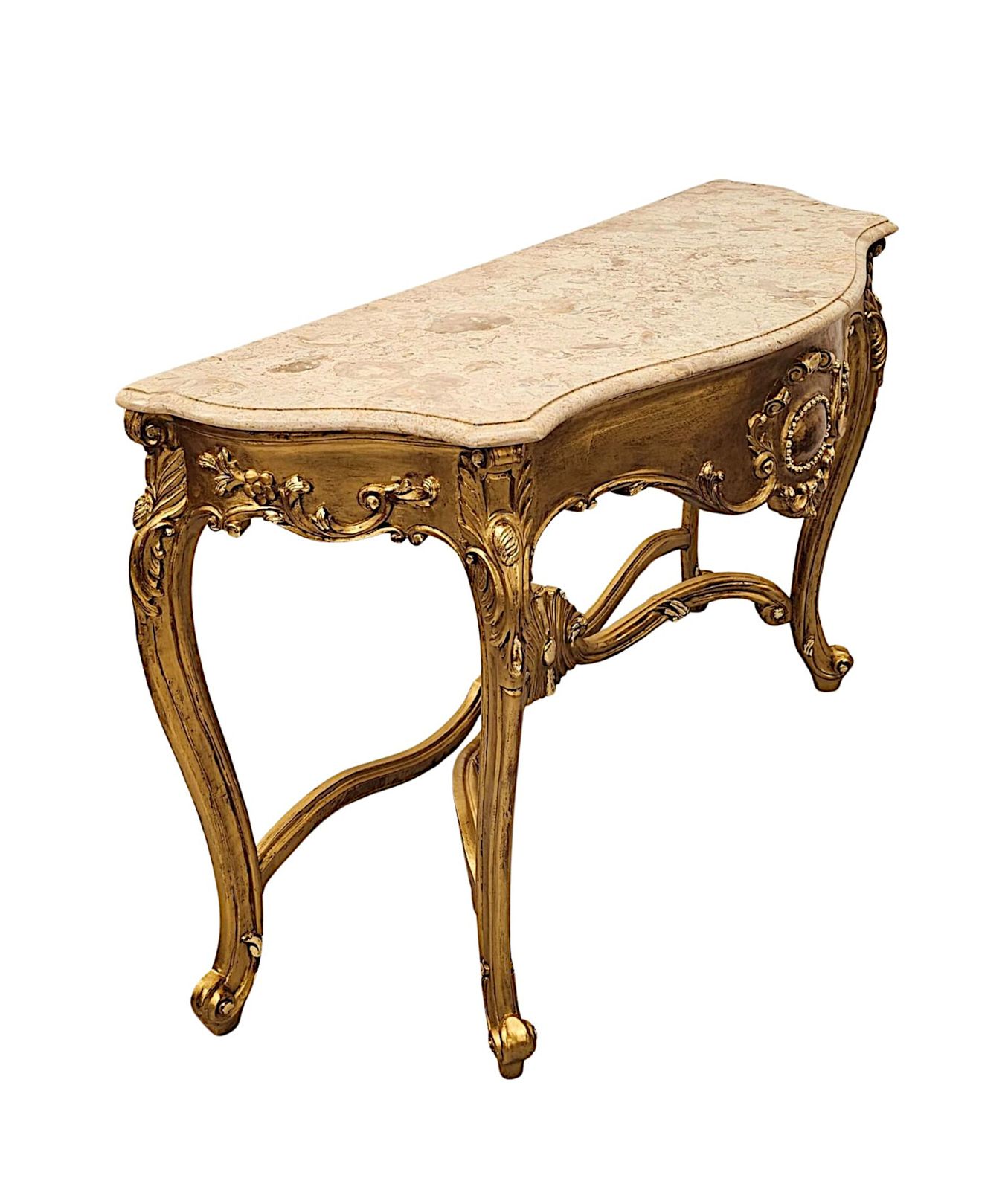Zeer fraaie consoletafel van verguld hout met marmeren blad, begin 20e eeuw. photo furniture