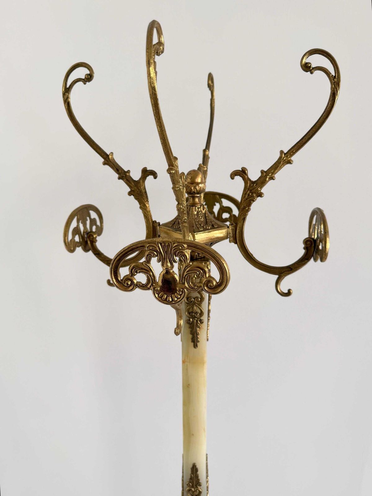 photo furniture Italian Onyx Marble Coat Rack, Brass Hall Tree, Decorative Hall Stand, Hollywood Regency