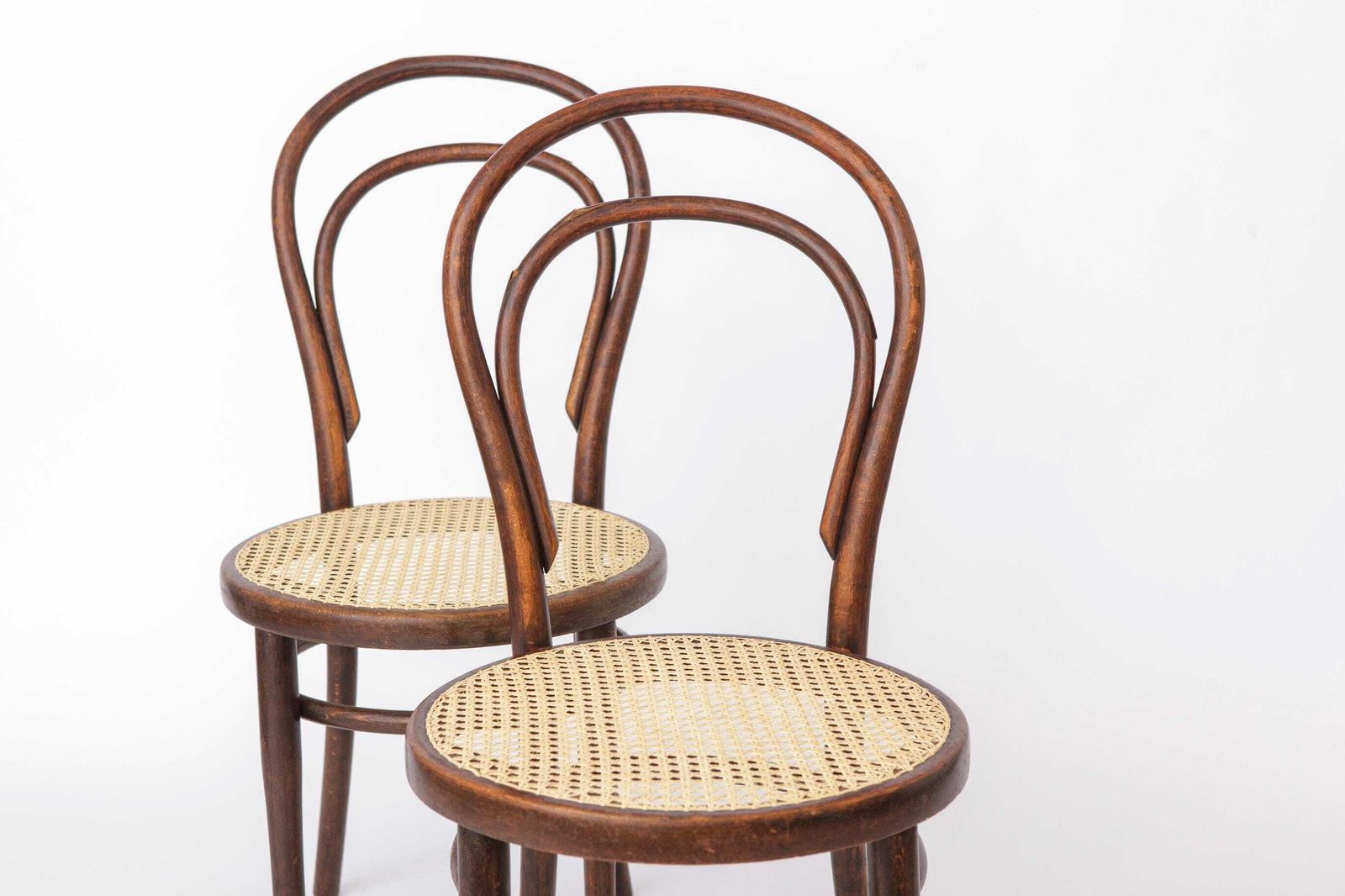 Set Of 2 Antique Thonet Bentwood Chairs, Vienna Cafe Chairs, Early 1900s Austrian Chairs, Restored Rattan Seats