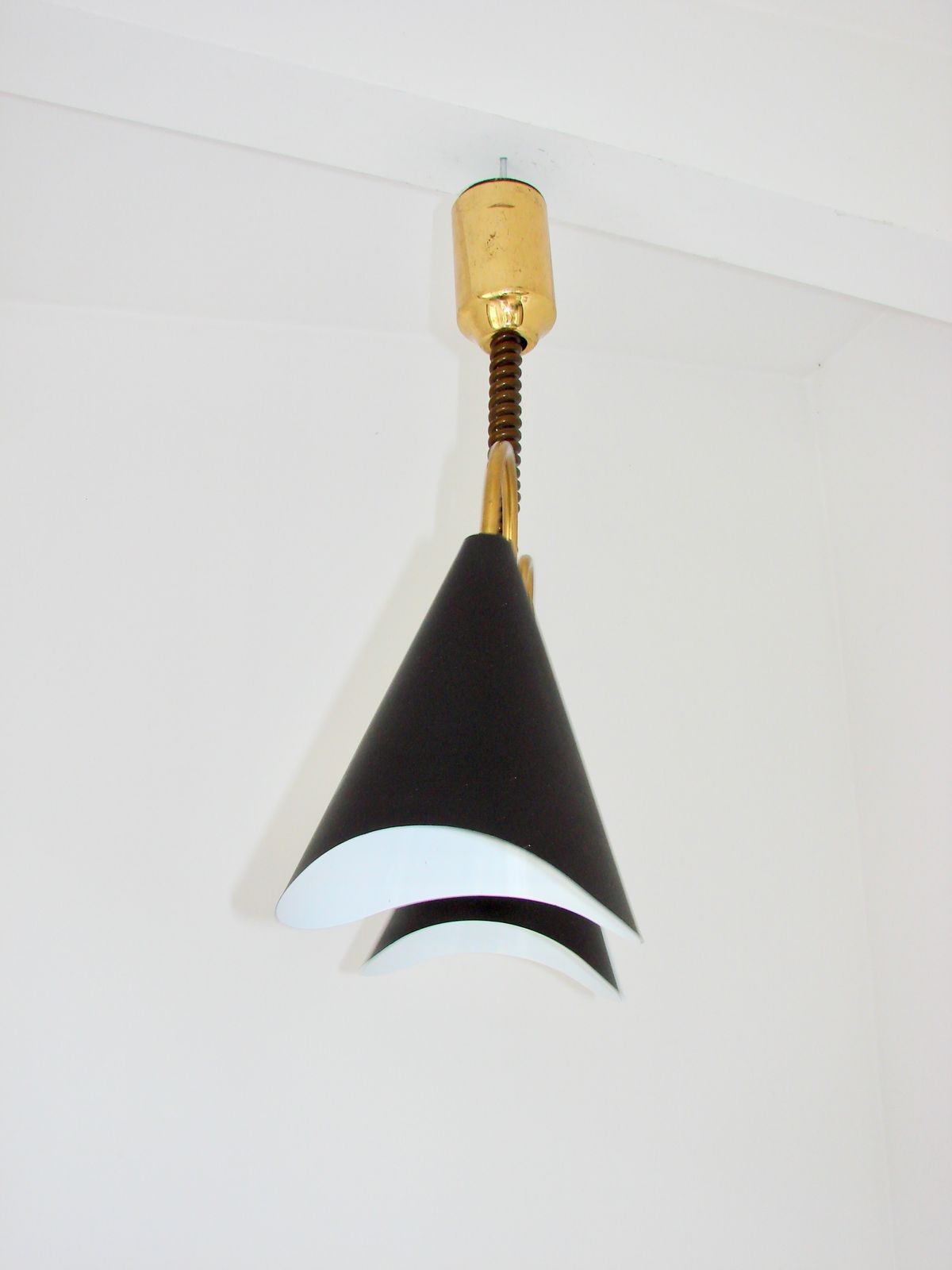 Mid Century Modern Pendant Light, Brass And Metal, 1970s. photo buy