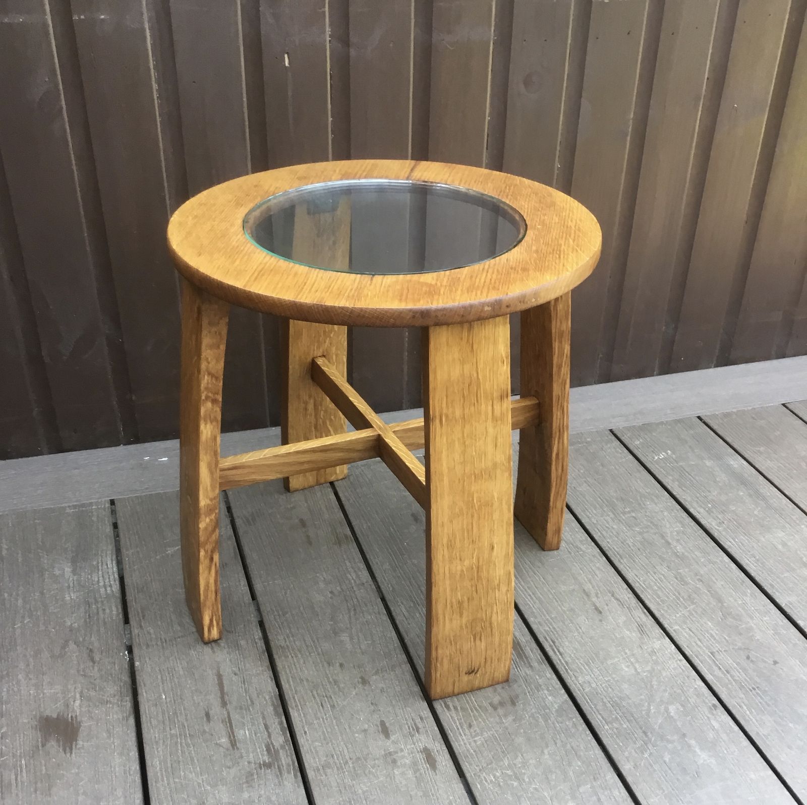 Side Table Solid Oak Pre Victorian. Unique. Hand Cut Glass Inlay