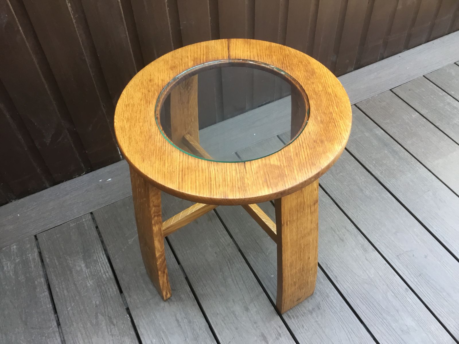 Side Table Solid Oak Pre Victorian. Unique. Hand Cut Glass Inlay photo Furniture