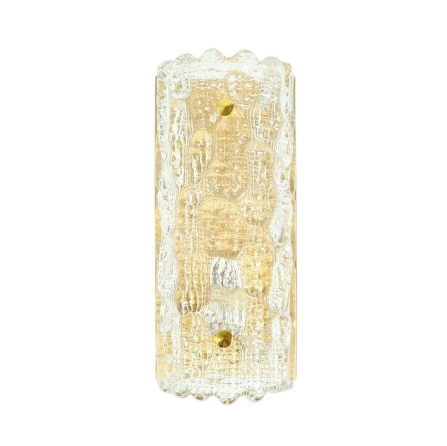 Mid Century Scandinavian Glass & Brass Wall Light By Carl Fagerlund For Orrefors, Sweden, 1960s
