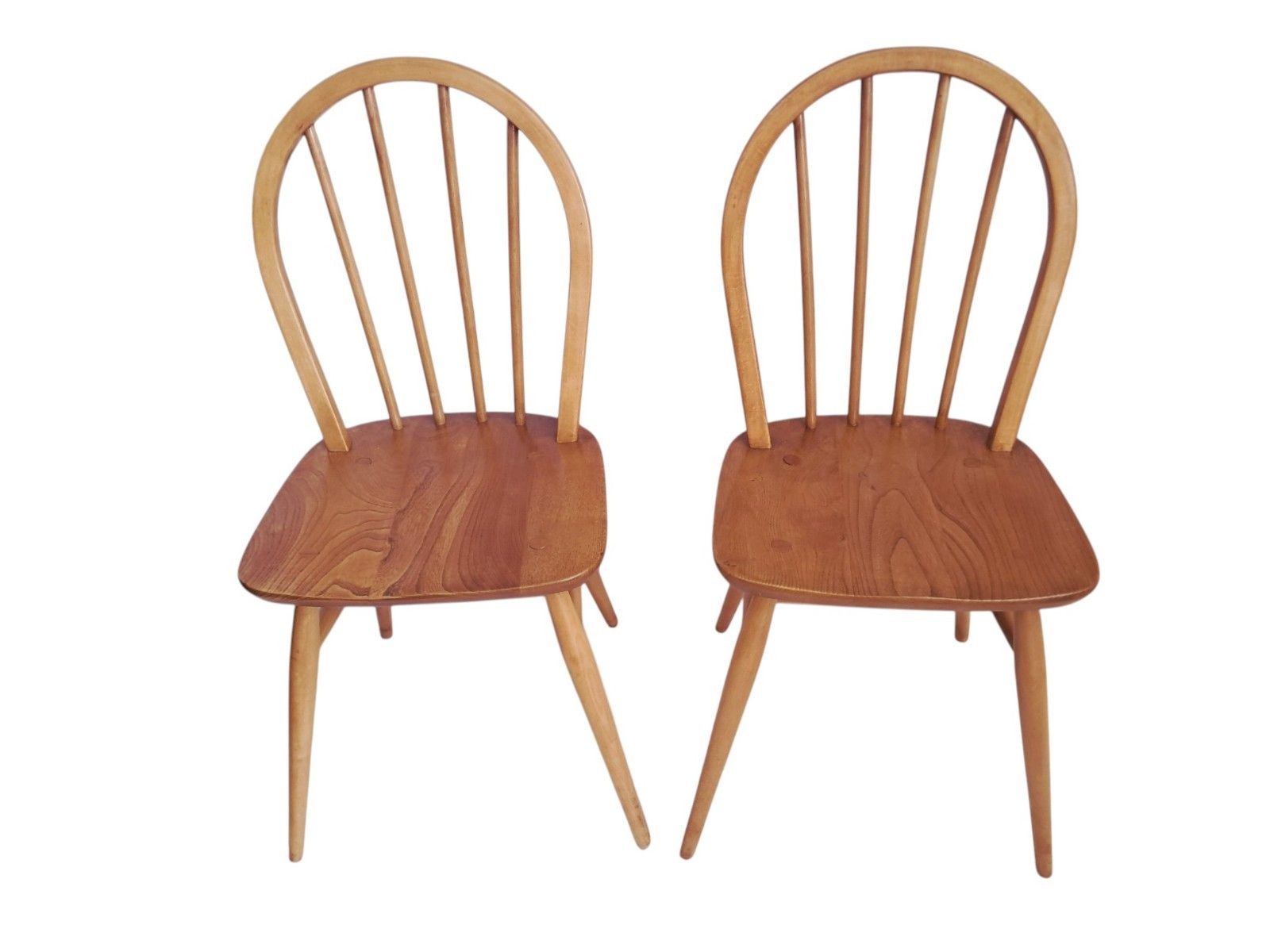 Mid Century Ercol Windsor Dining Chairs Pair Hoop Back Light Elm Chairs 1960 photo for sale