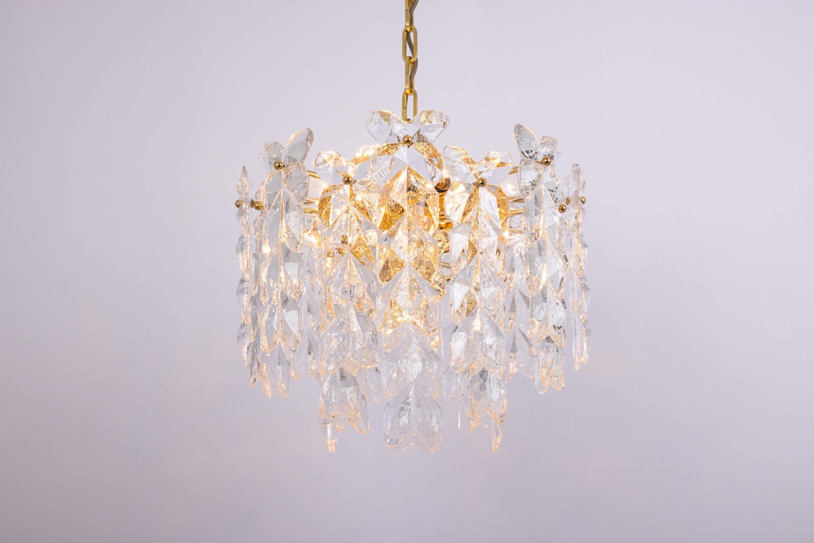 photo furniture Large Gilt Brass, Crystal Glass Chandelier Palma, Kalmar, Austria, 1970s