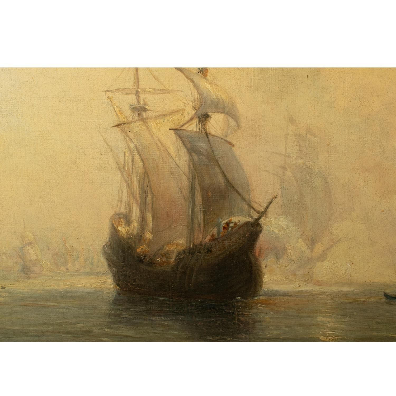 École française, XIXe siècle, huile sur toile   Galions espagnols à l'ancre dans une baie photo vinterior