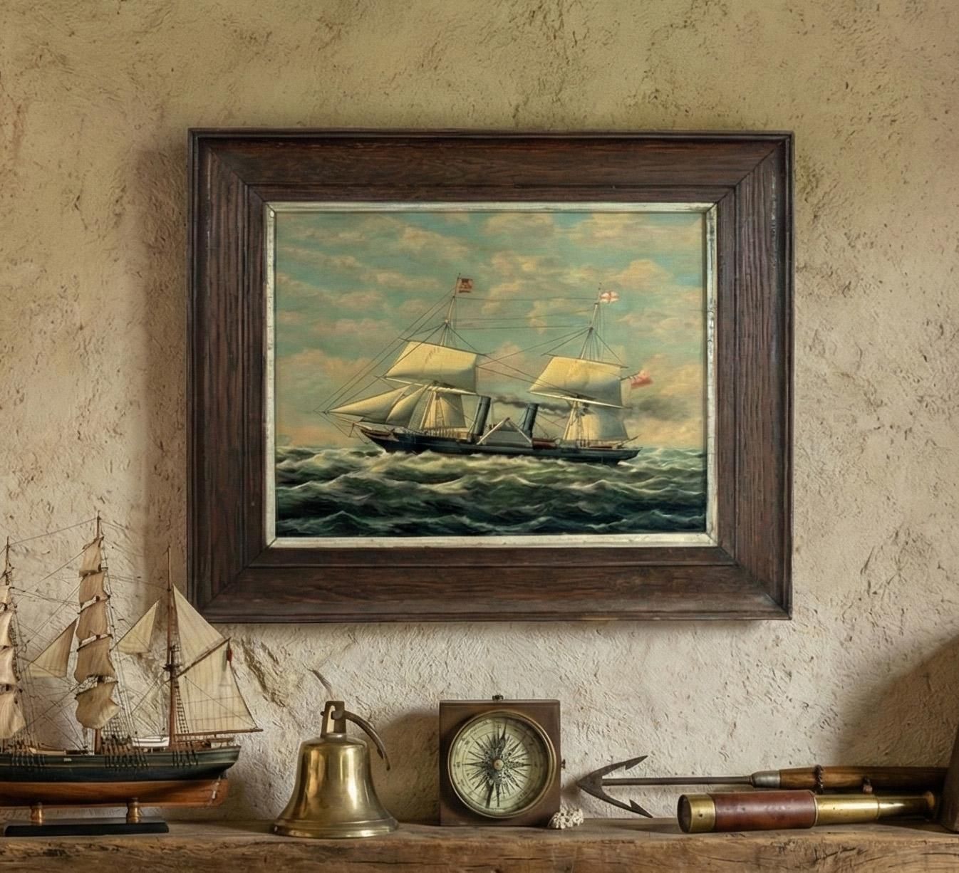 Huile sur panneau du XIXe siècle représentant le vapeur RMSPC La Plata. Datée de 1876 photo furniture