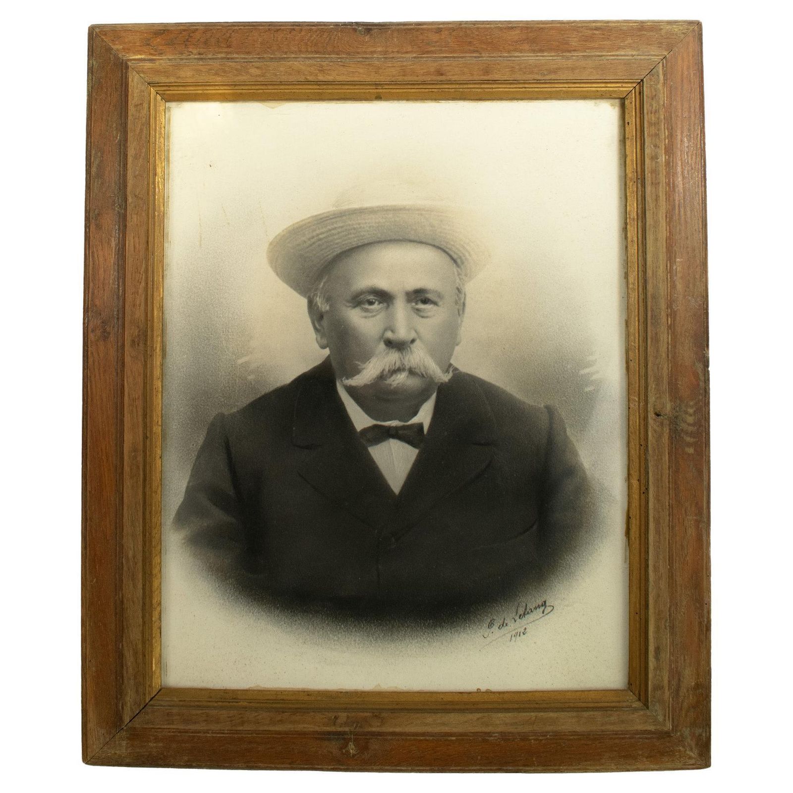 Dated 1912 Portrait Photograph In Oak Frame   French, Signed