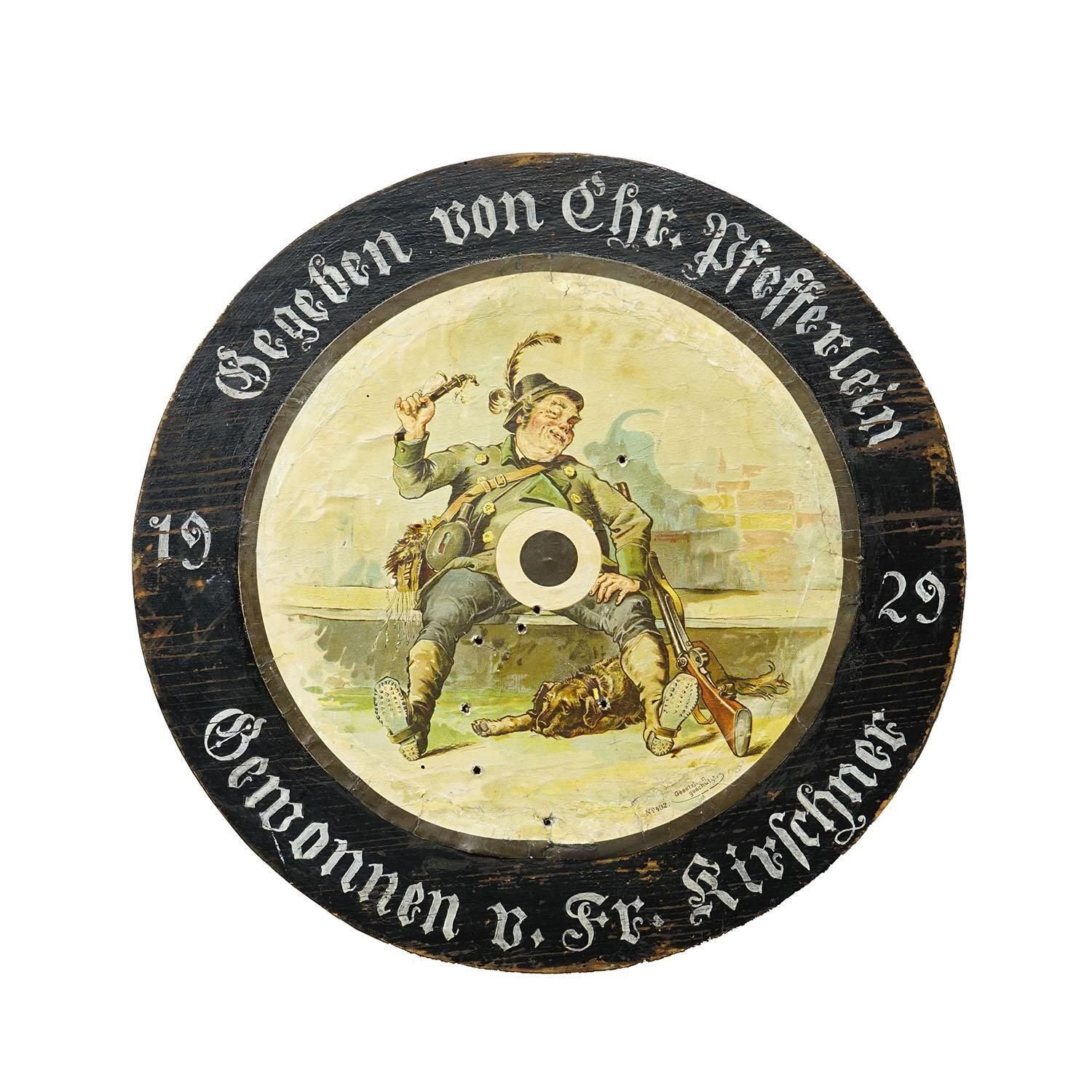 Antique German Shooting Target With Humorous Hunter Motif, Germany 1929 photo furniture
