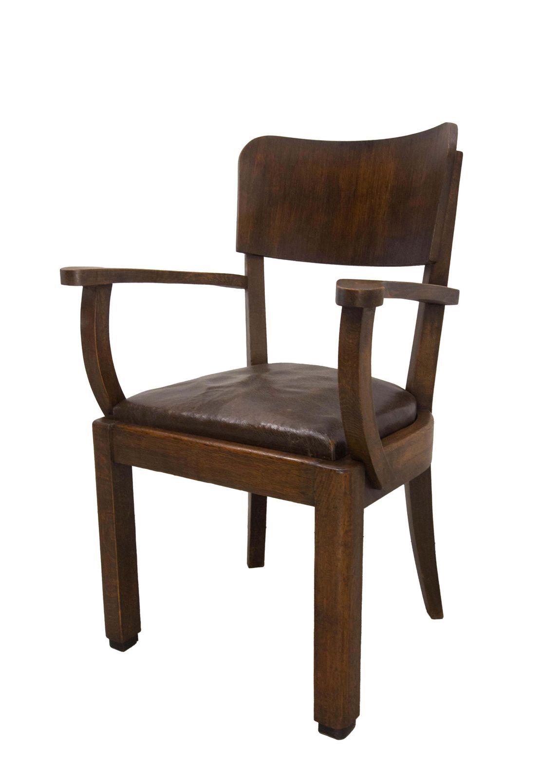 Antique Pair Beech Armchair Leather & Wood French, Circa 1940 photo Furniture