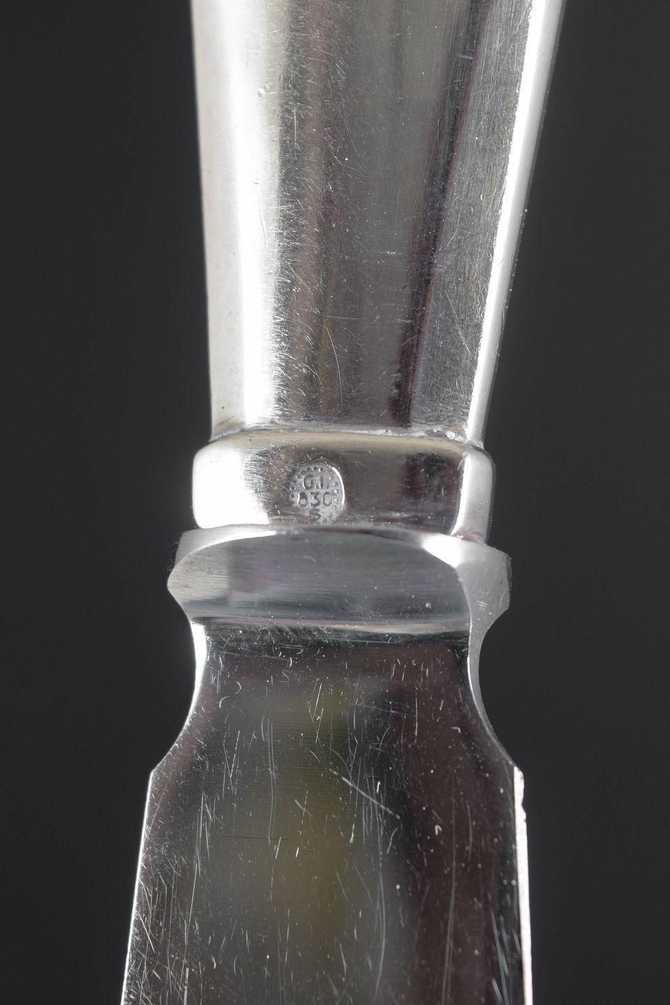 Couteau à gâteau Georg Jensen en argent et acier inoxydable, motif Viking - pièce rare photo 242.0
