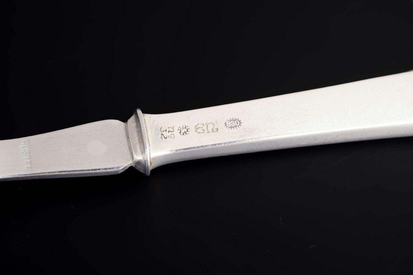 Evald Nielsen, Denemarken. Saladeset in zilver en roestvrij staal. Jaren 1930 photo Woonaccessoires