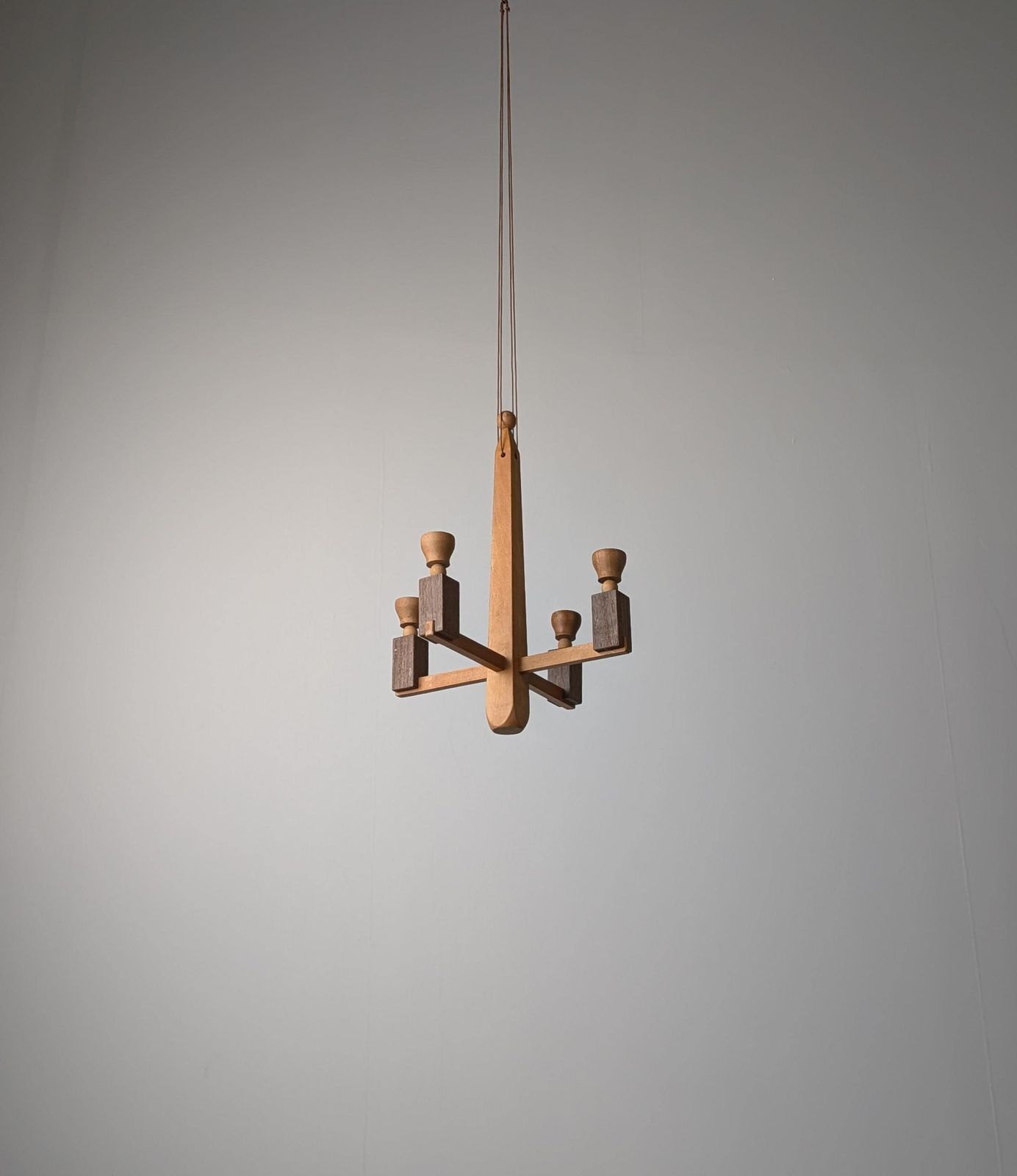 Danish Art Deco Style Wooden Candle Chandelier, 1970s photo buy