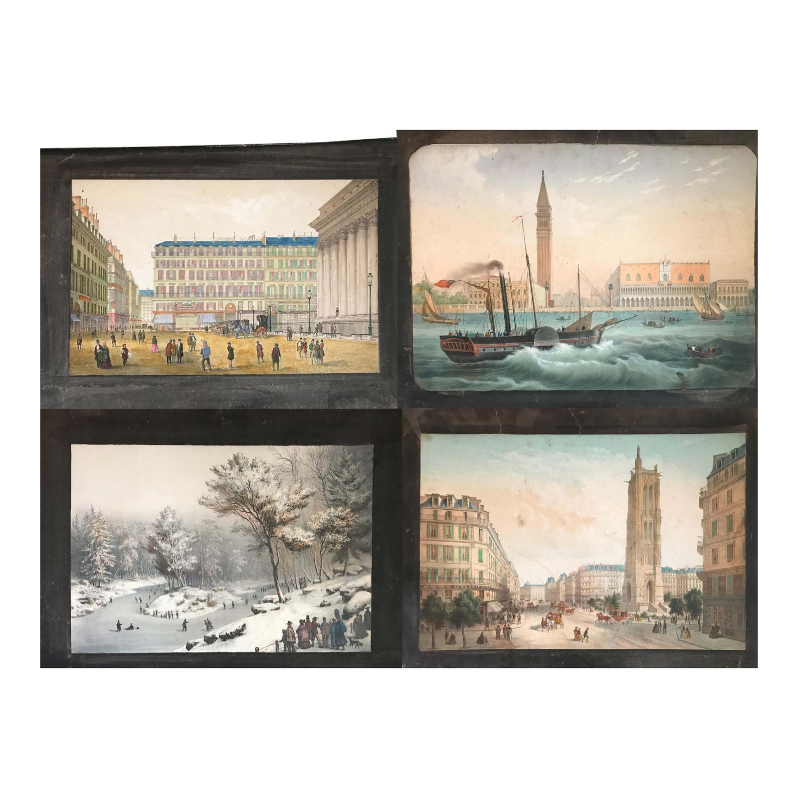 Pair Of Double Sided 19th Century European Watercolours – Paris, Venice