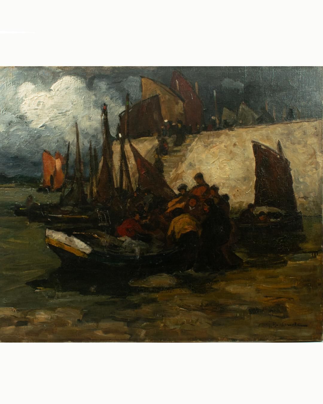 Gustave Babin (1865–1939) — Post Impressionist "Breton Harbour Scene" photo for sale