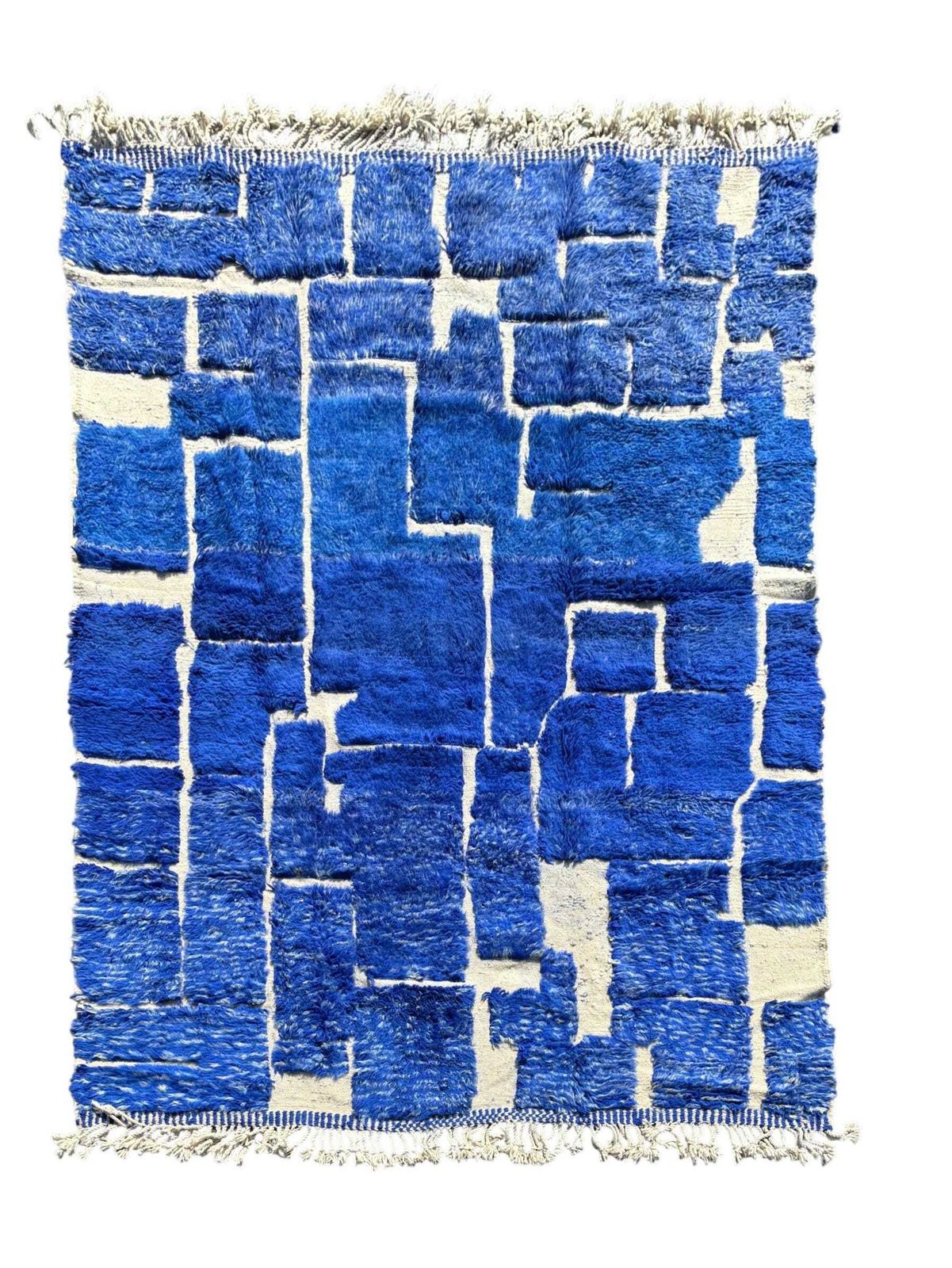 Blauwe Marokkaanse Mrirt-vloerkleed – Handgemaakt wollen vloerkleed 200x300 cm | Luxe Berber-vloerkleed | Eigentijds Marokkaans tapijt | Op maat voor uw interieur photo furniture