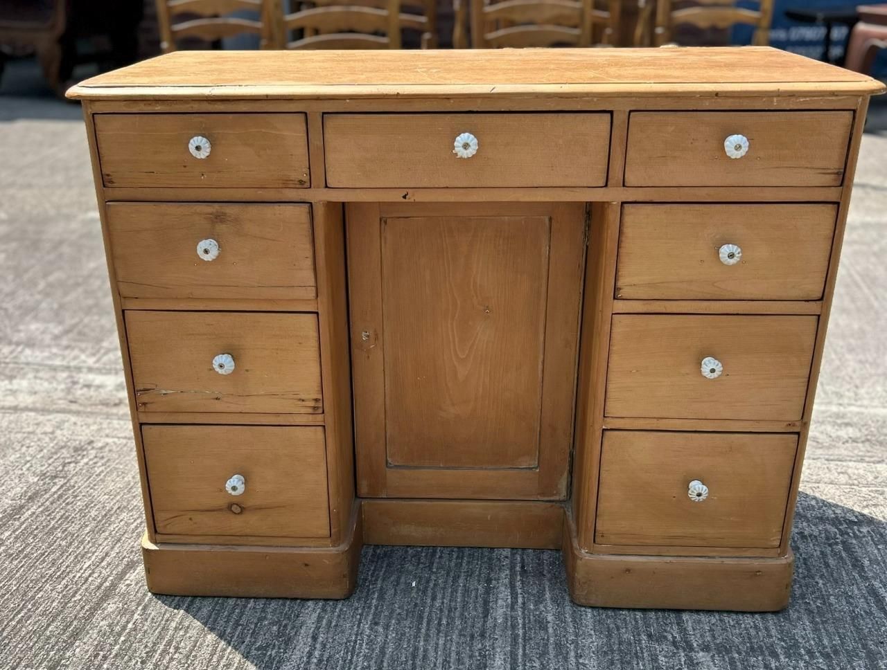 Antique Victorian Pine Kneehole Writing Office Desk With Central Cupboard photo furniture