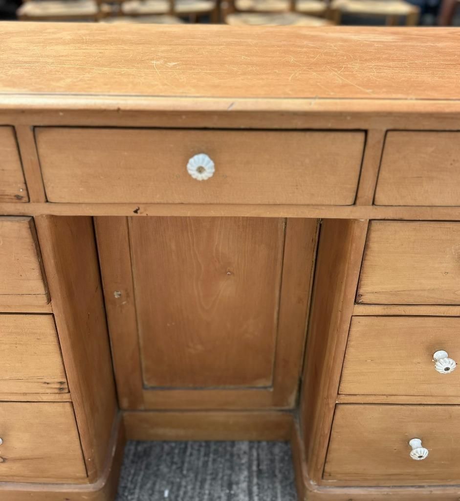 Antique Victorian Pine Kneehole Writing Office Desk With Central Cupboard photo Furniture