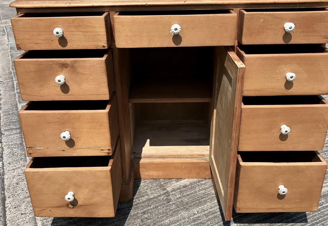 Antique Victorian Pine Kneehole Writing Office Desk With Central Cupboard photo vintage