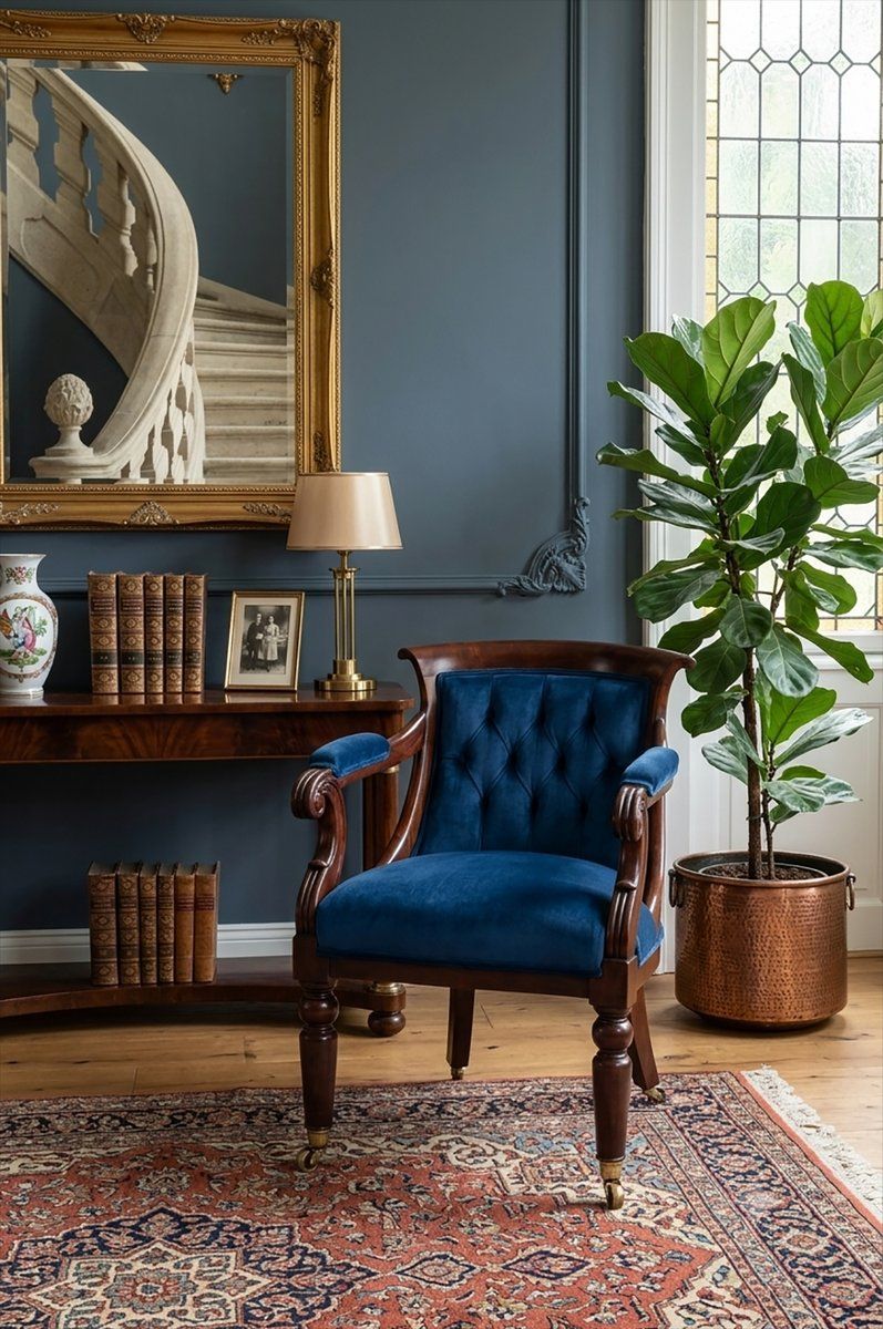 Biedermeier Armchair With Blue Velvet Upholstery photo for sale