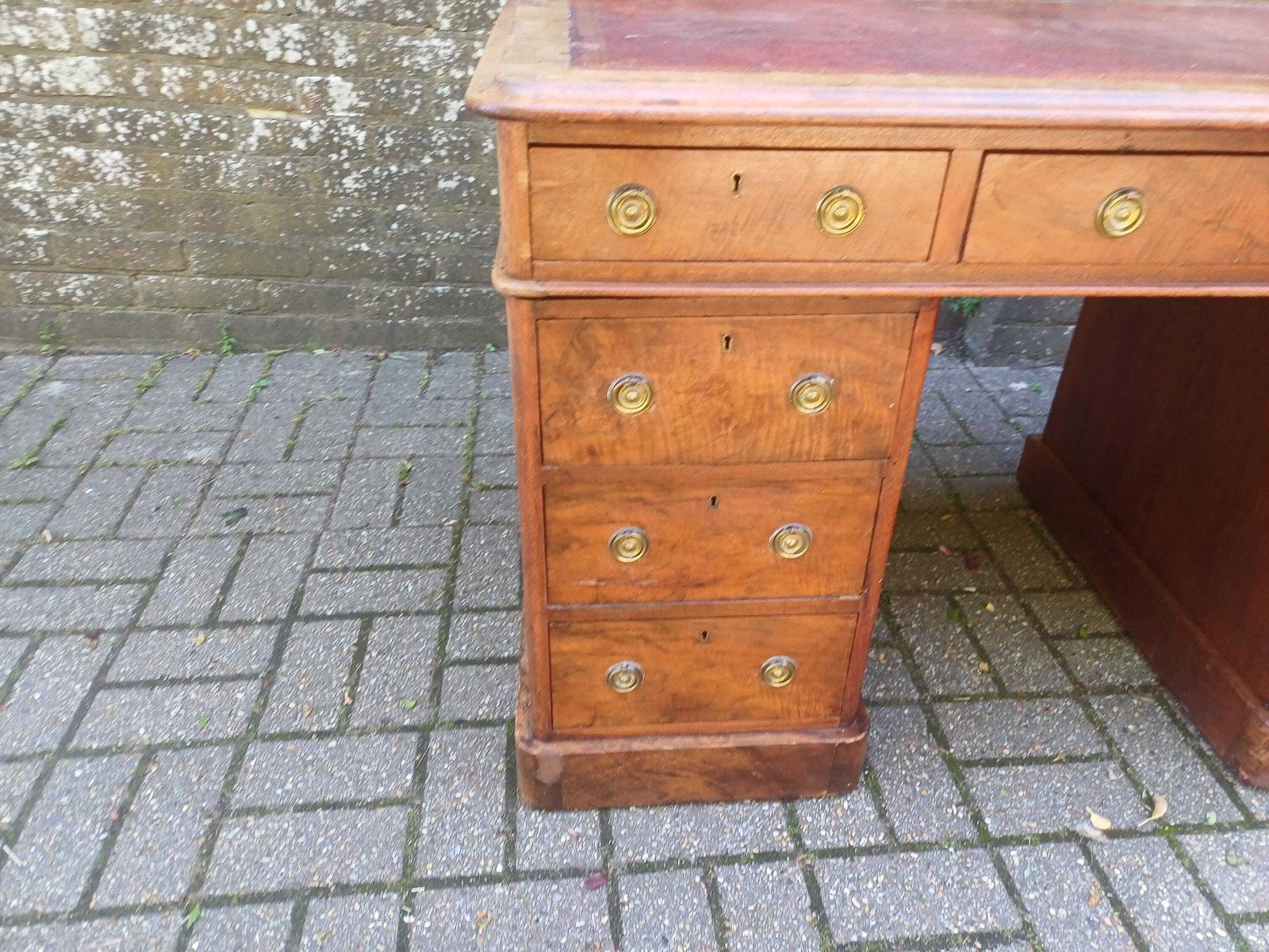 Mature Victorian Walnut Pedestal Desk C1870 Antique Kneehole Writing Desk photo for sale