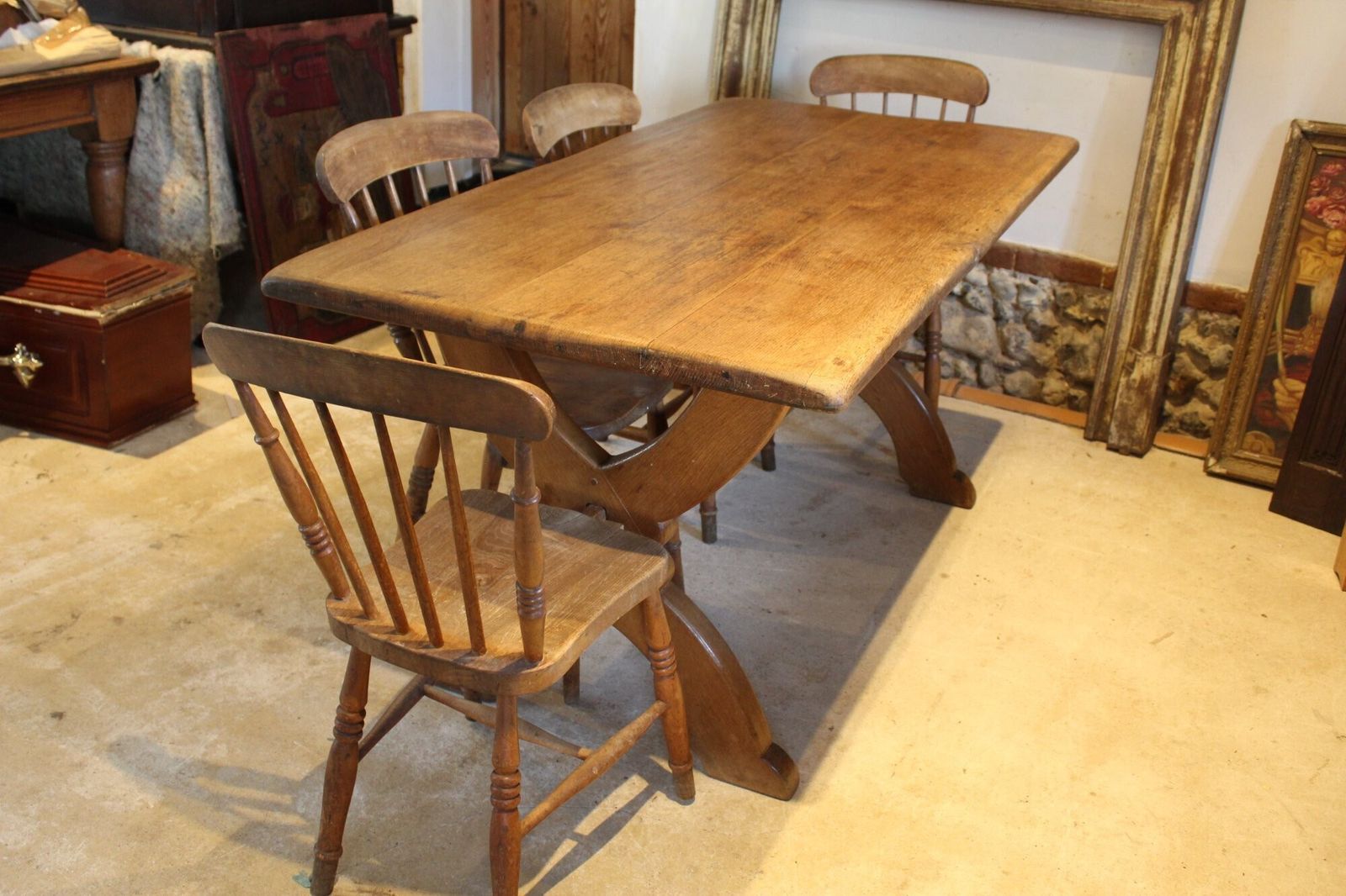 Table Oak Arts & Crafts Refectory Farmhouse Dining Table C1900 photo for sale