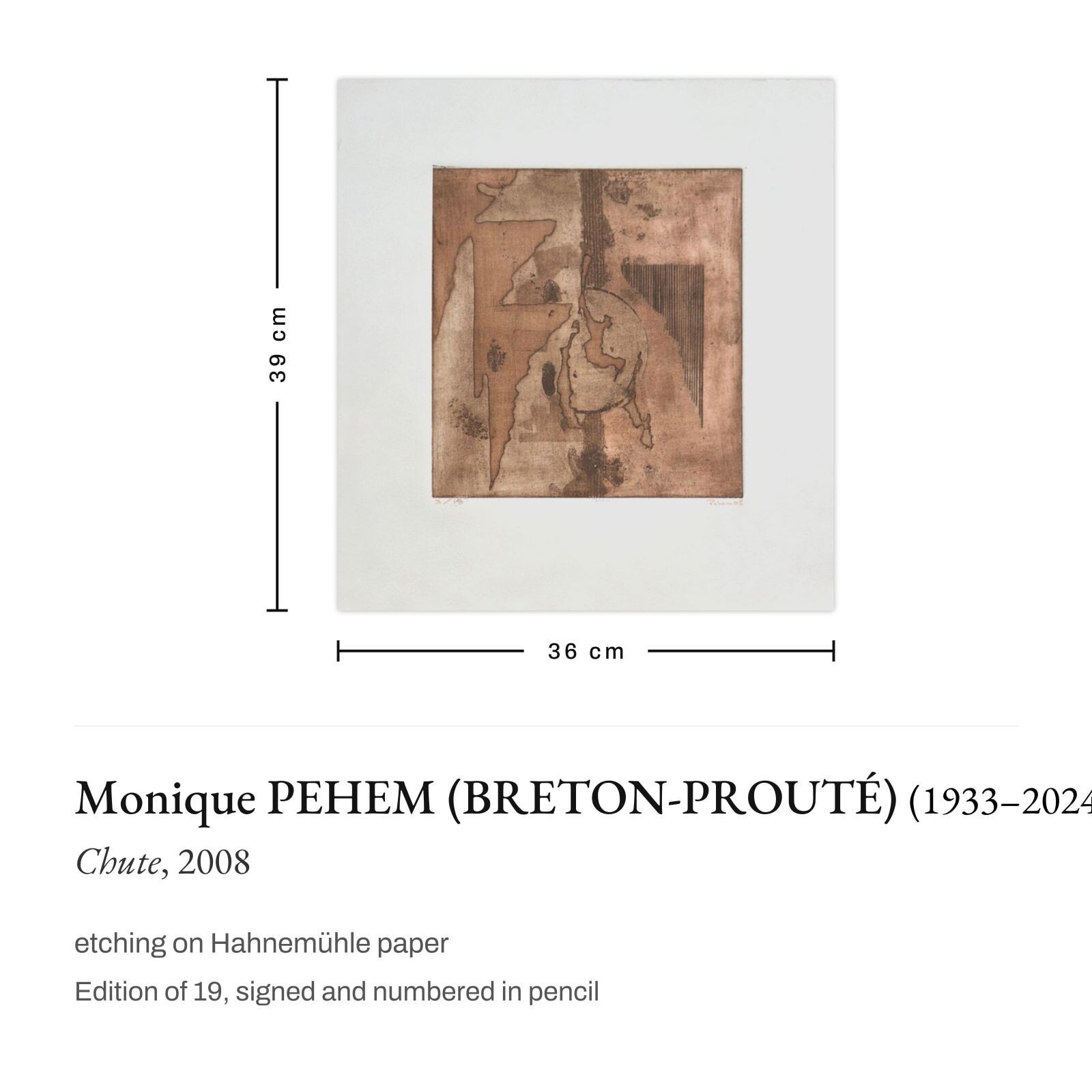 Monique Pehem (Breton Prouté) Gesigneerde Ets Chute 2008 photo furniture