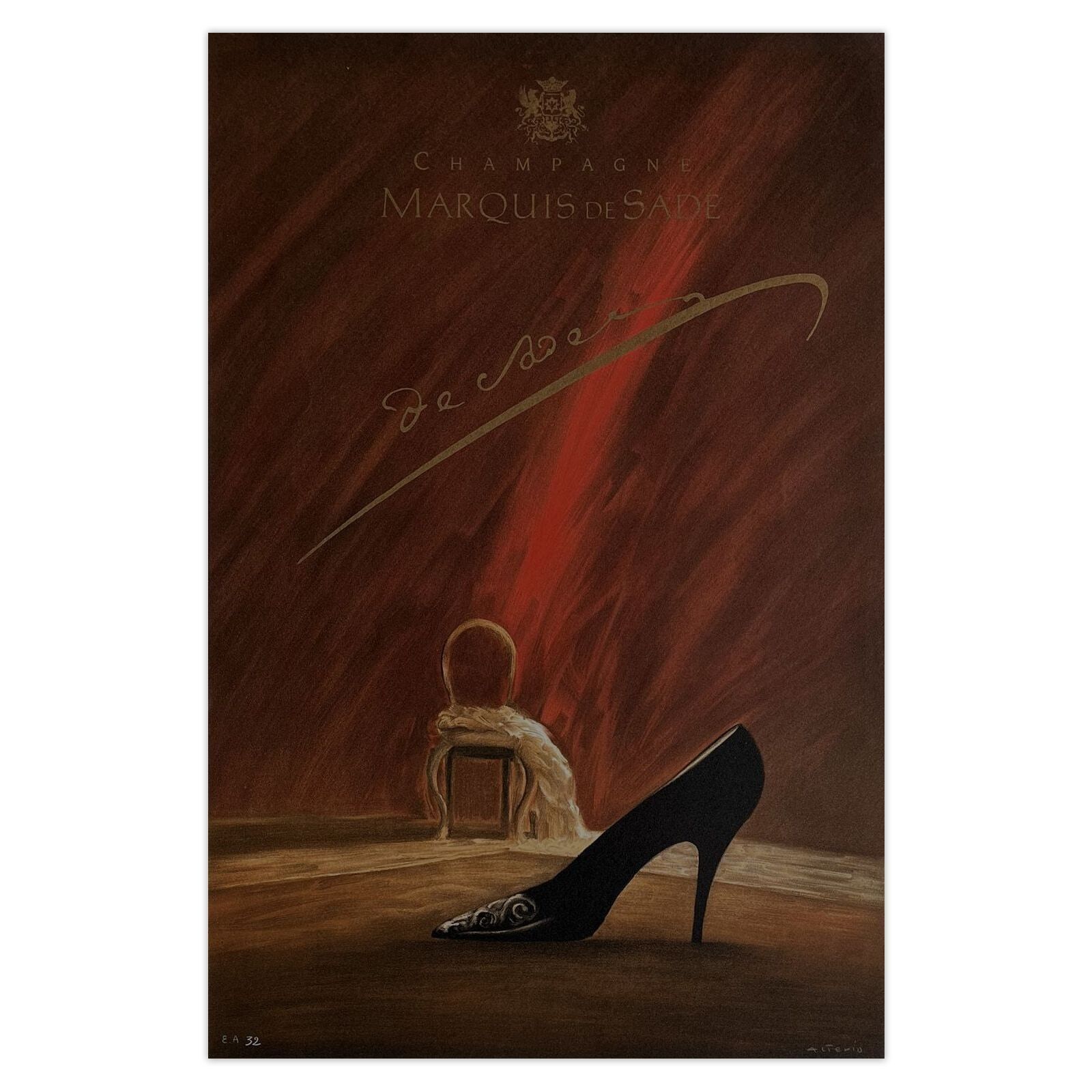 Ruben Alterio Gesigneerde Lithografie Champagne Marquis De Sade 1985