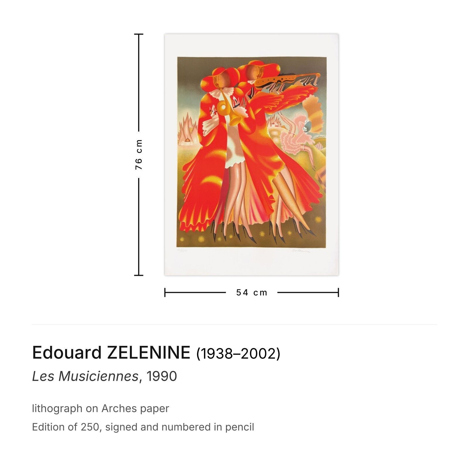 Edouard Zelenine Gesigneerde Lithografie Les Musiciennes 1990 photo furniture