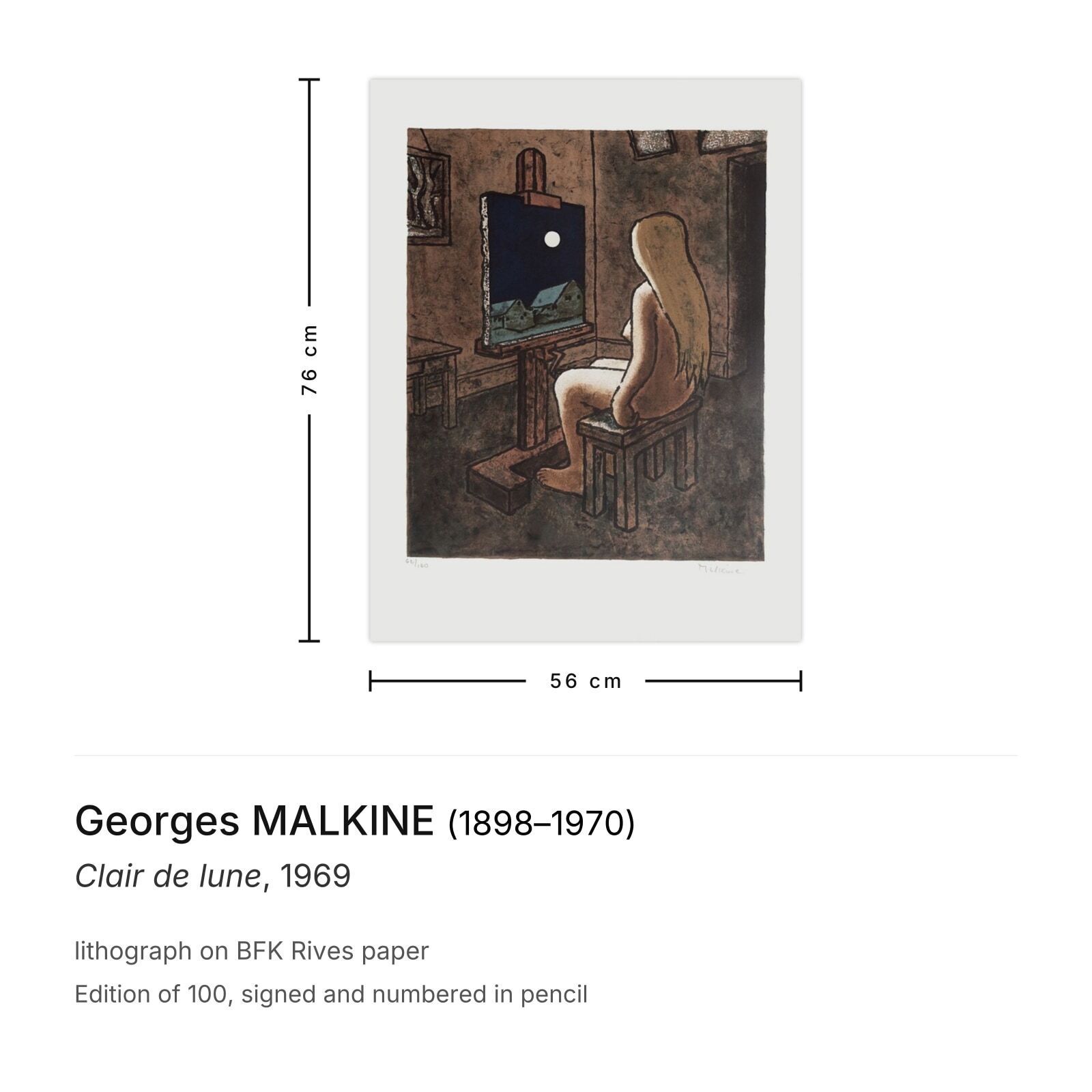 Georges Malkine Gesigneerde Lithografie Clair De Lune 1969 photo furniture