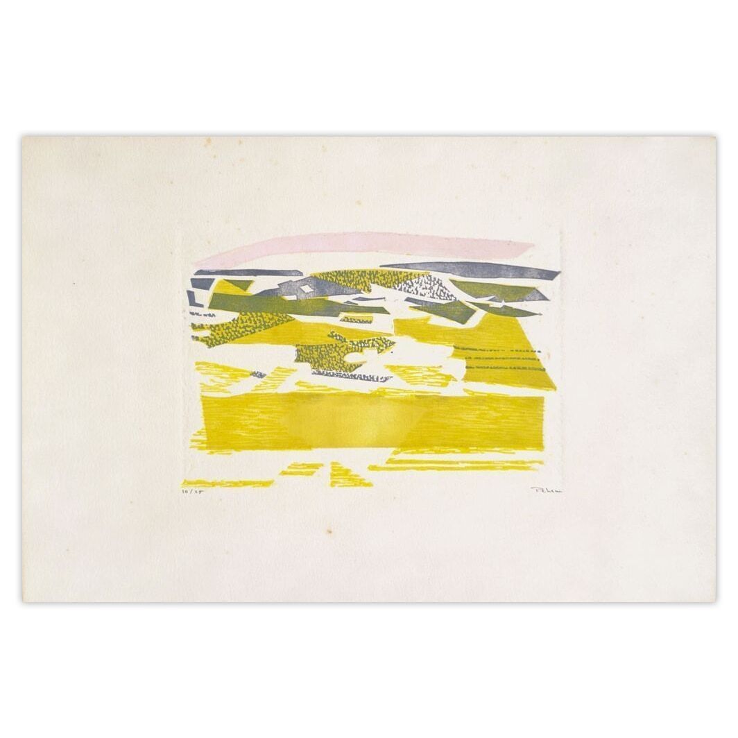 Monique Pehem (Breton Prouté) Gesigneerde Linosnede La Houle 1974