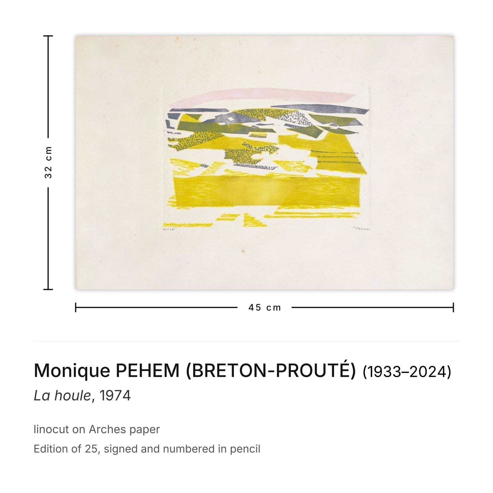 Monique Pehem (Breton Prouté) Gesigneerde Linosnede La Houle 1974 photo furniture