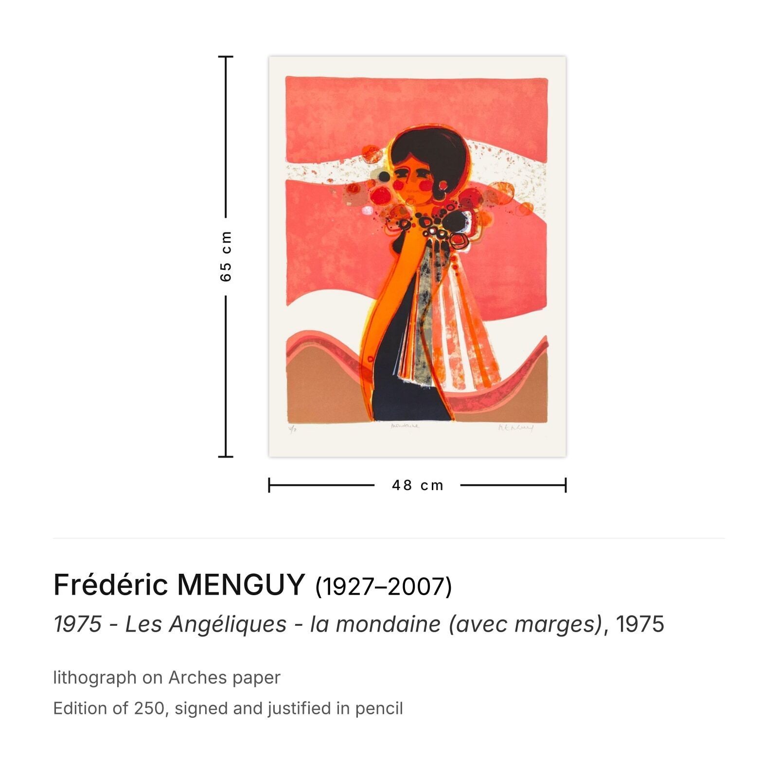 Lithographie signée Frédéric Menguy 1975 Les Angéliques La Mondaine (Avec Marges) photo furniture