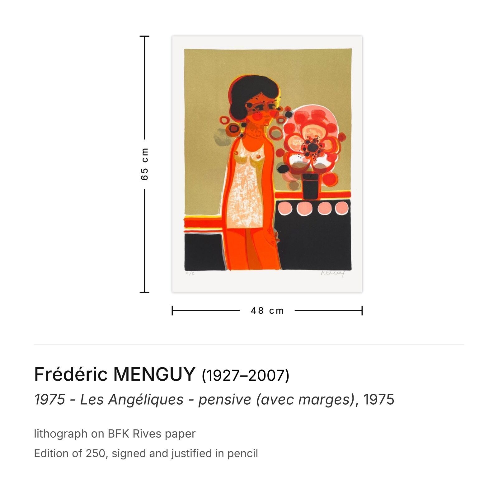 Frédéric Menguy Gesigneerde Lithografie 1975 Les Angéliques Pensive (Avec Marges) photo furniture