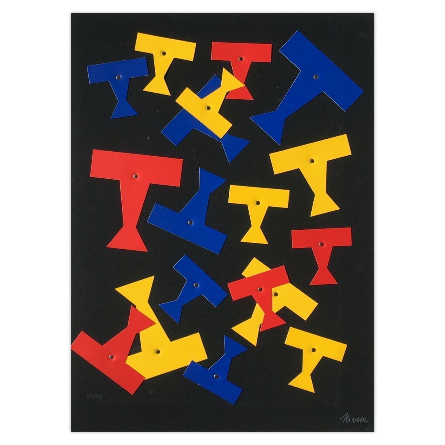 Nivese Signed Mixed Media La Découpe Bleue I 1988