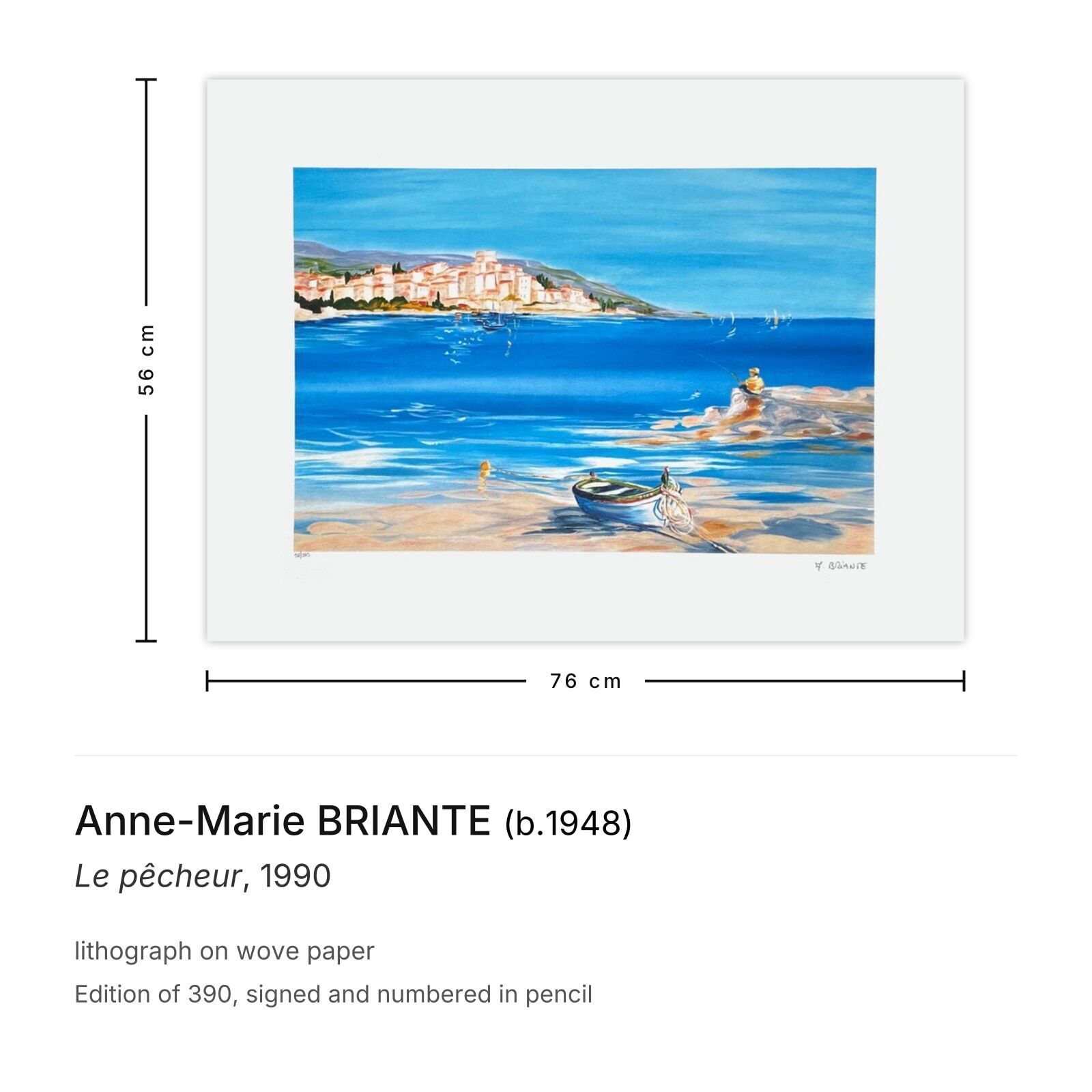 Anne Marie Briante Gesigneerde Lithografie Le Pêcheur 1990 photo furniture