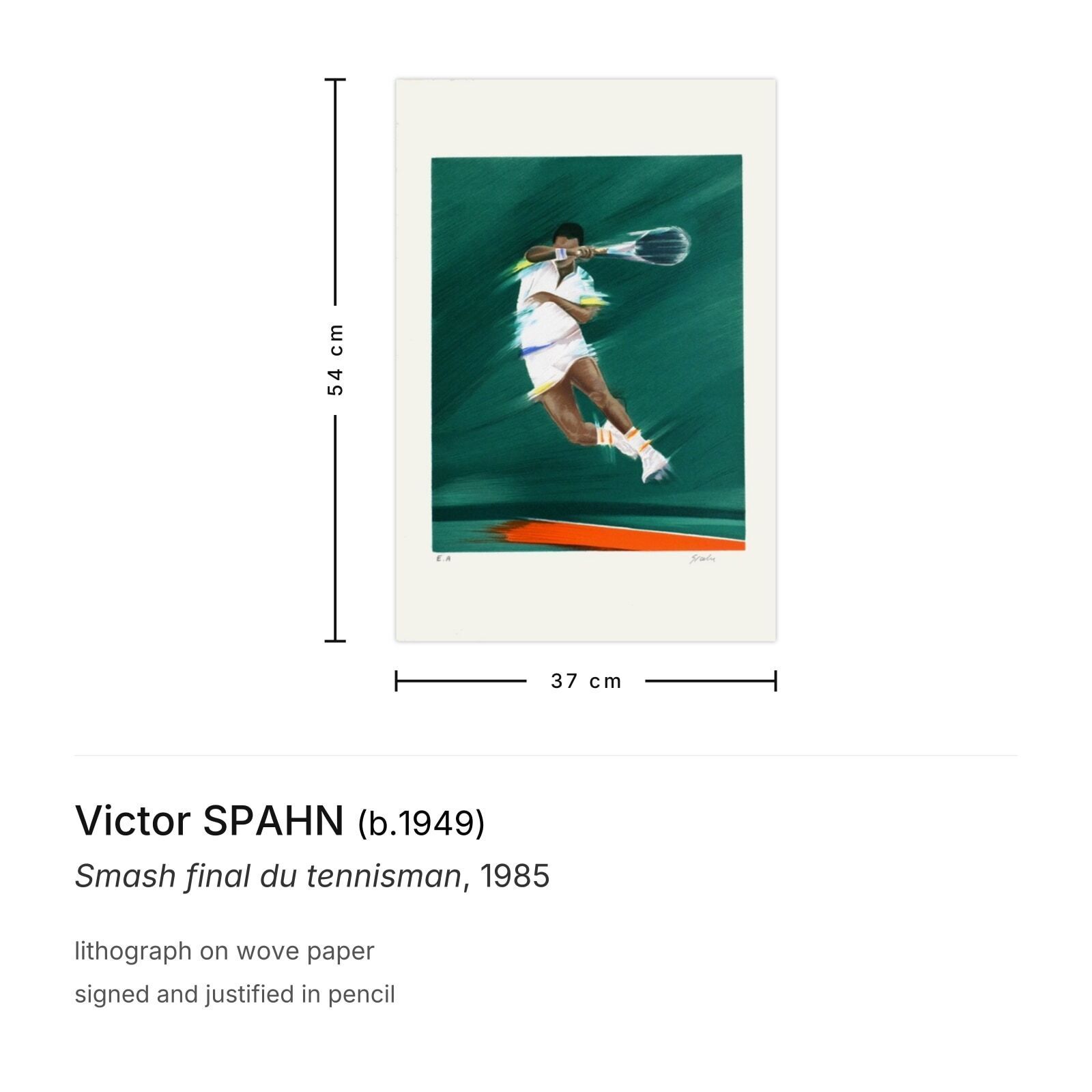 Victor Spahn Signed Lithograph Smash Final Du Tennisman 1985 photo furniture