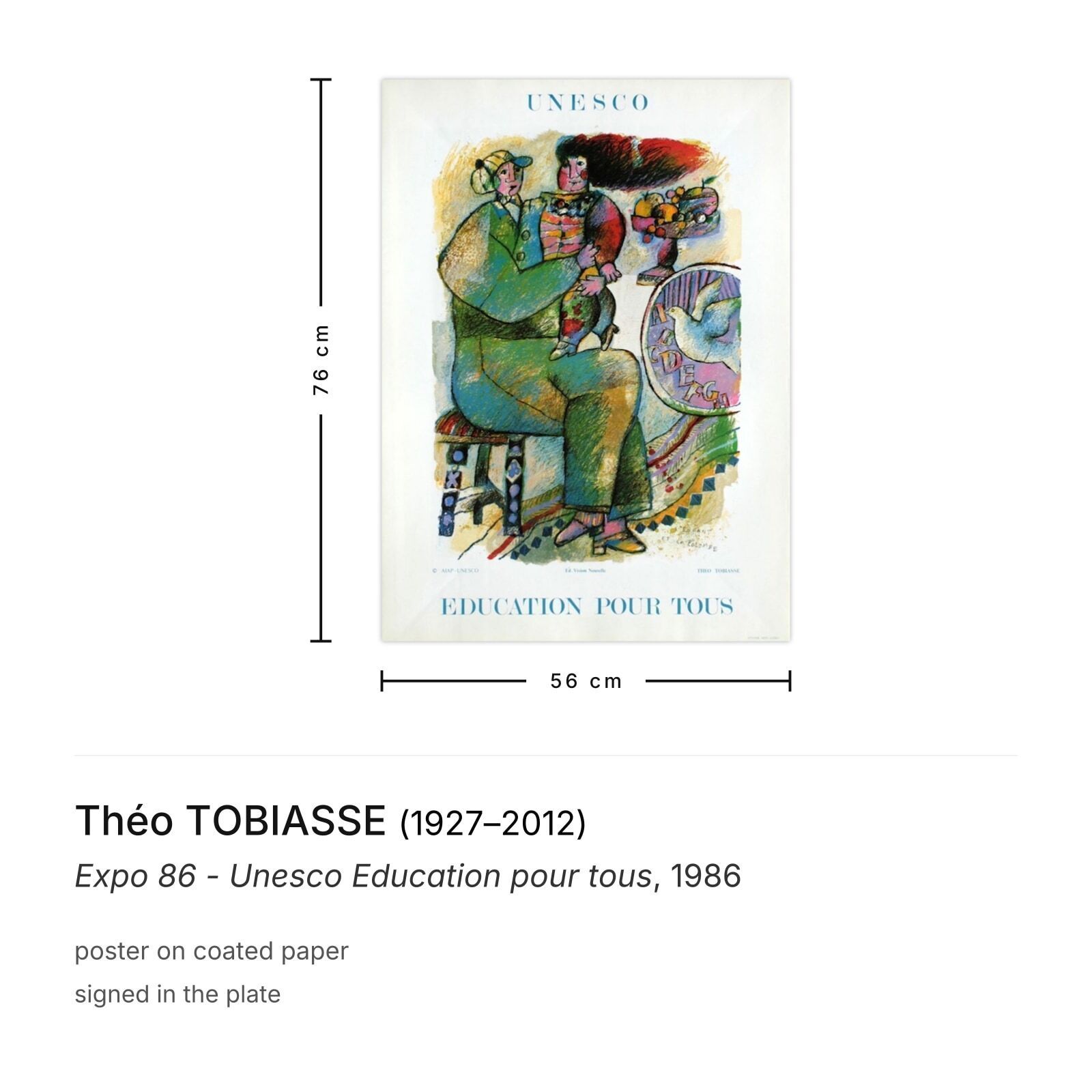 Théo Tobiasse Poster Expo 86 Unesco Education Pour Tous photo furniture