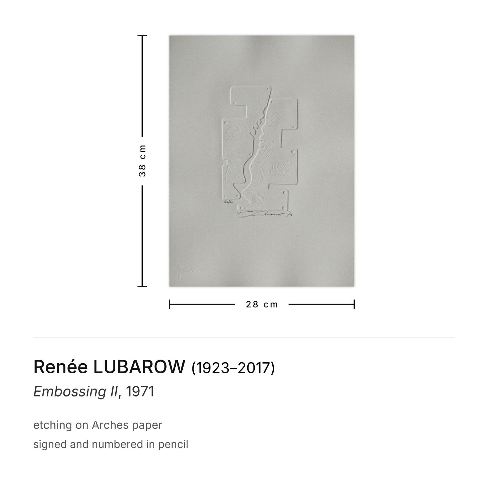 Renée Lubarow Gesigneerde Ets Embossing II 1971 photo furniture