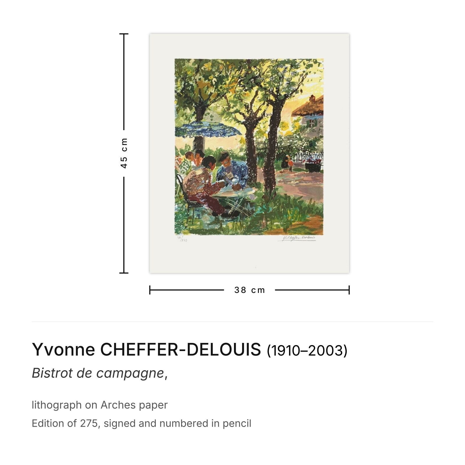 Yvonne Cheffer Delouis Gesigneerde Lithografie Bistrot De Campagne photo furniture
