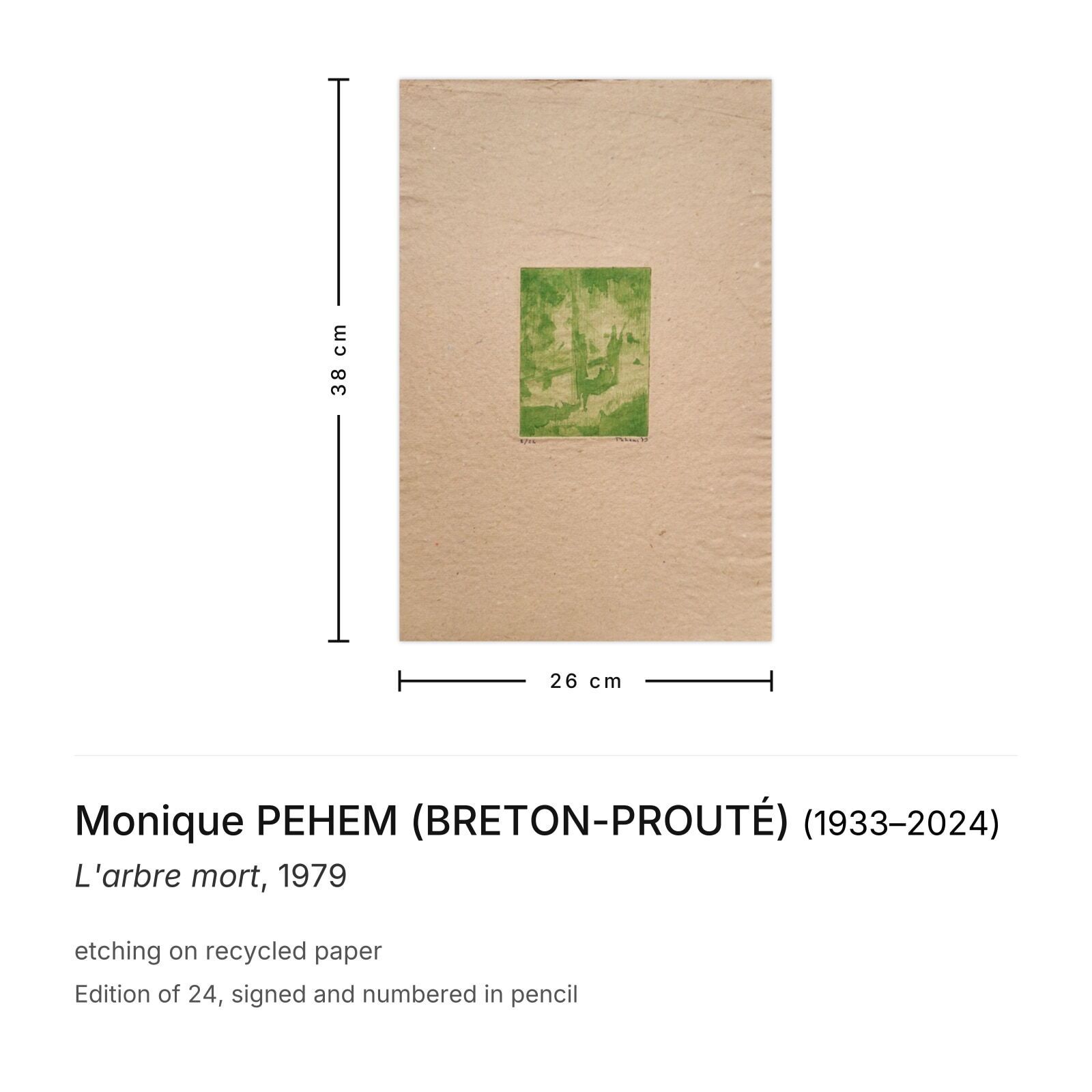 Monique Pehem (Breton Prouté) Gesigneerde Ets L'arbre Mort 1979 photo furniture