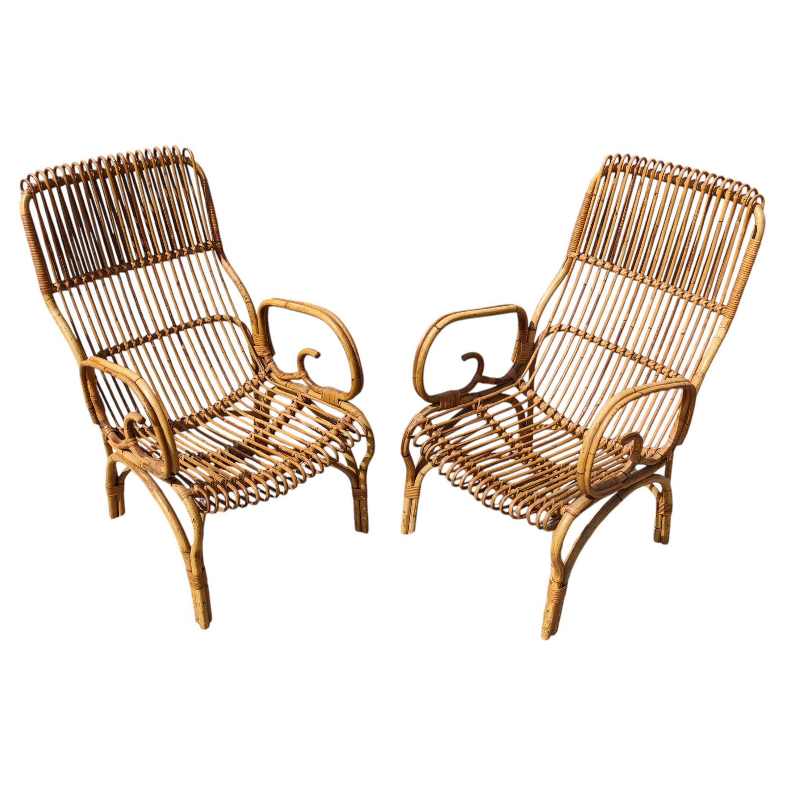 Paar Mid-Century Modern Fauteuils in Bamboe, Italië ca. jaren 1960